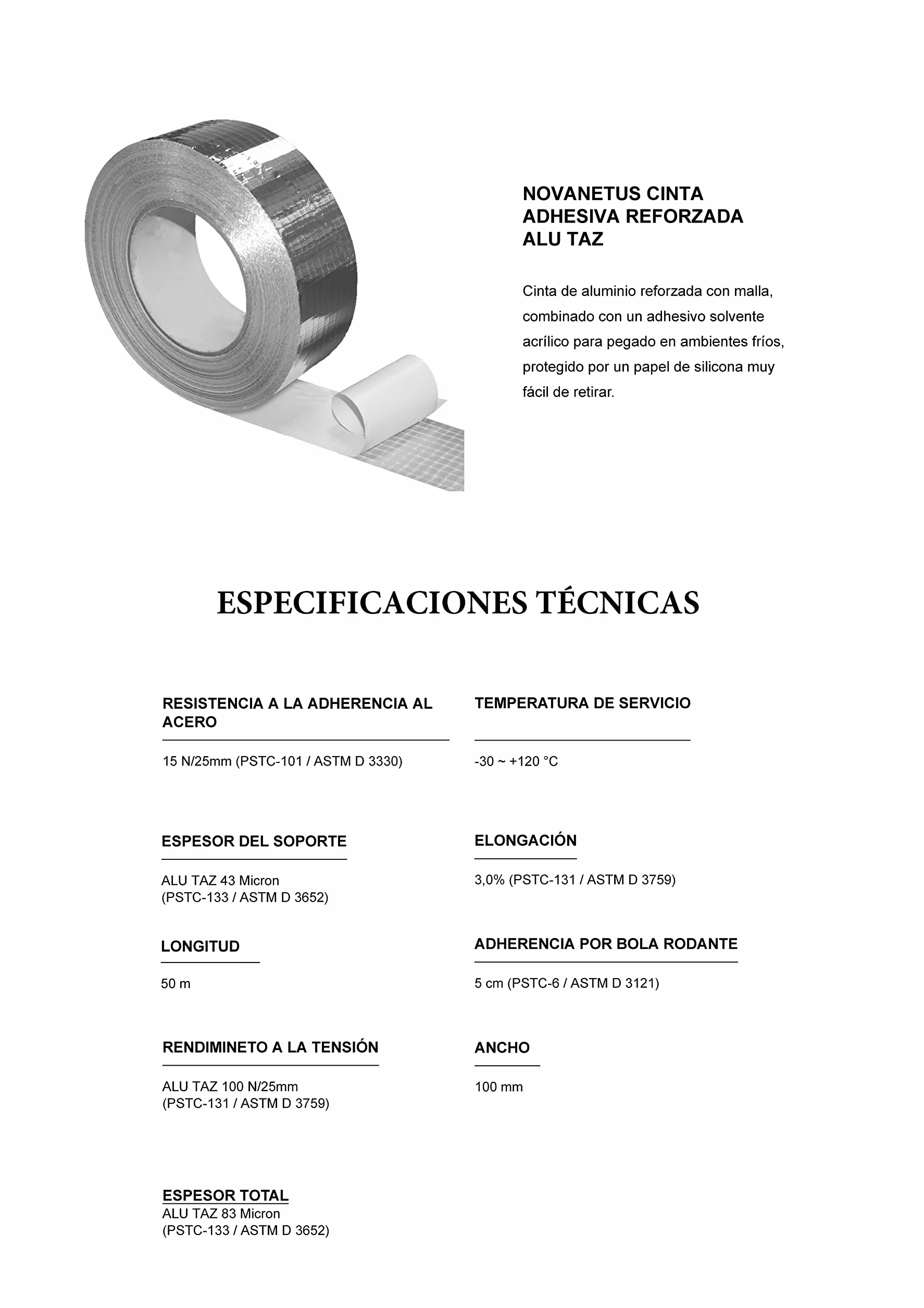 ALU TAZ Cinta Adhesiva de Aluminio Reforzado con Malla 100mm x 50m para Sistemas de Ventilación y Aire Acondicionado, Banda Adhesiva de Sellado Reforzado, Aislamiento
