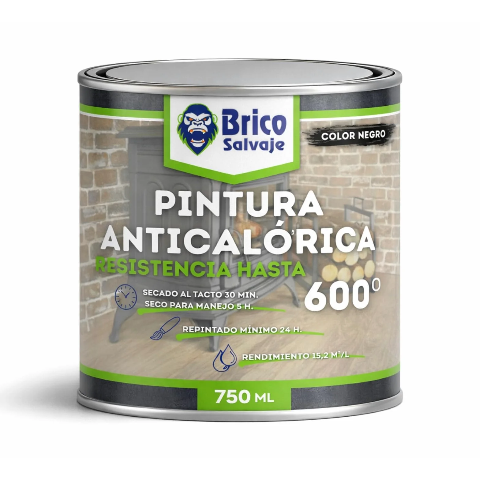 Pintura Anticalórica Negra 600 ºC, 750 ml, Alta Temperatura para Chimeneas, Estufas, Barbacoas, Calderas y Metal, Anticorrosiva