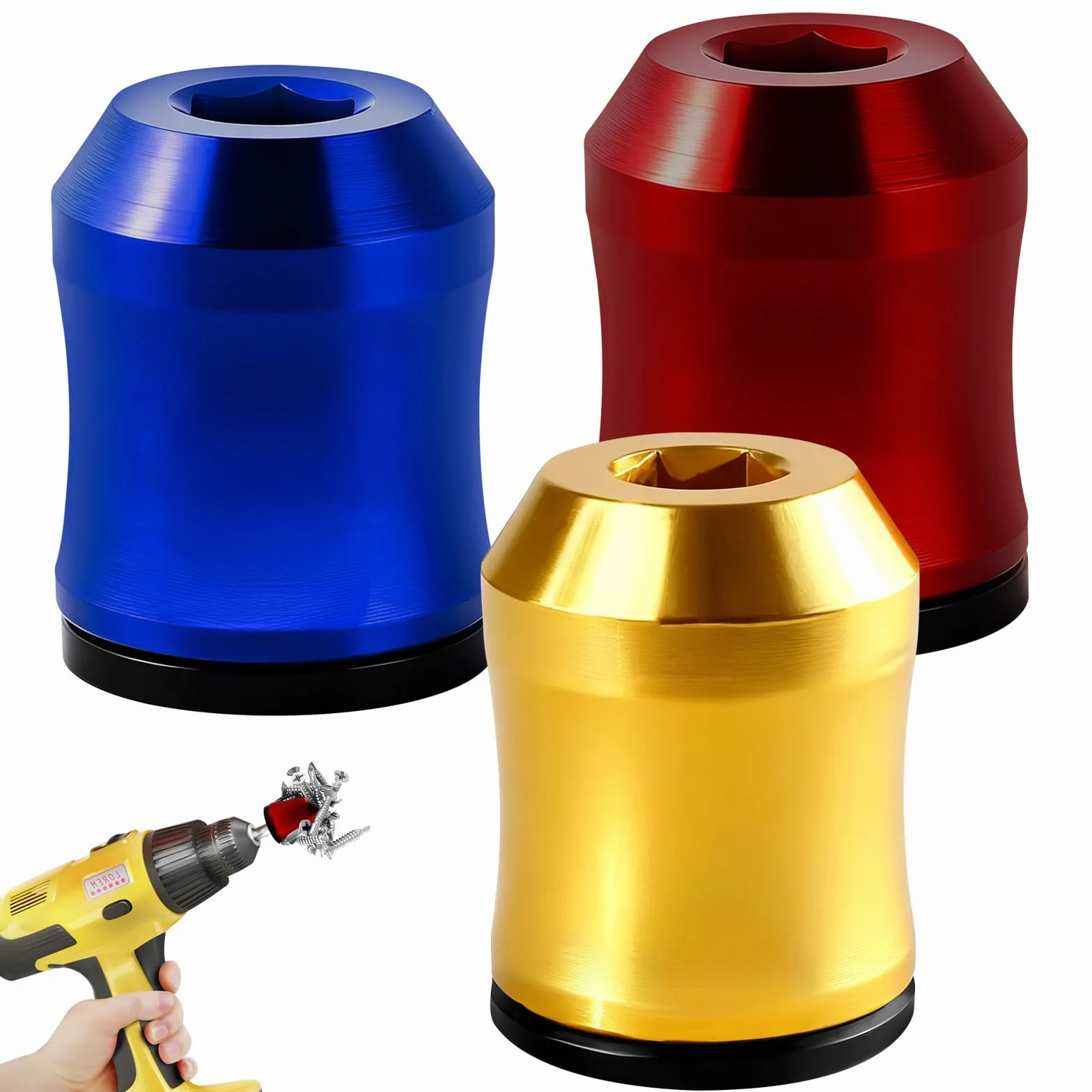 Juego de 3 anillos magnéticos para destornillador, herramienta doméstica extraíble para taladros | Portapuntas universal para destornilladores hexagonales y puntas de potencia | Portatornillos