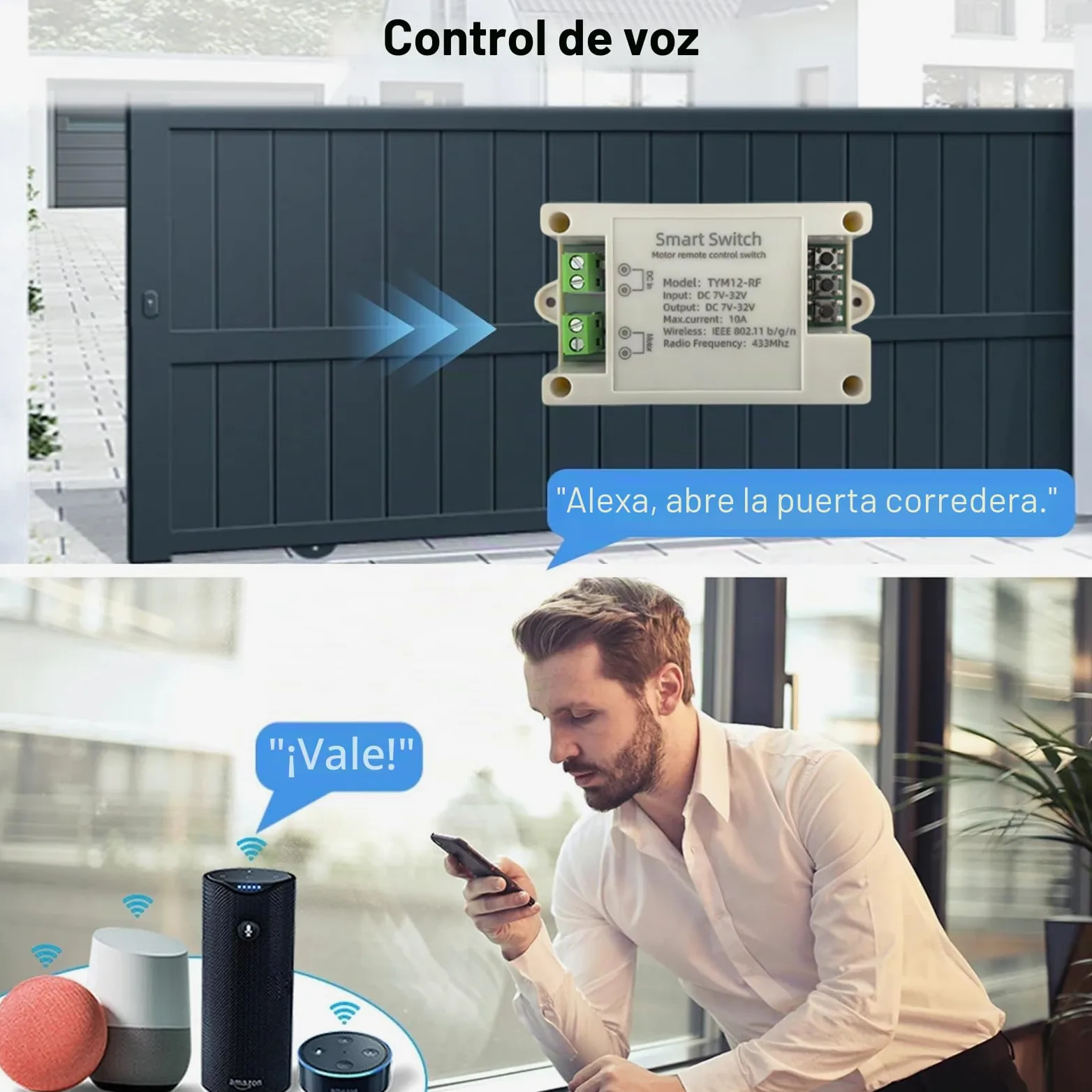 Controlador de motor de CC inalámbrico inteligente de avance y retroceso, adecuado para el control remoto de la Tuya Smart App actuador lineal de DC 7 V a 32 V y válvula solenoide