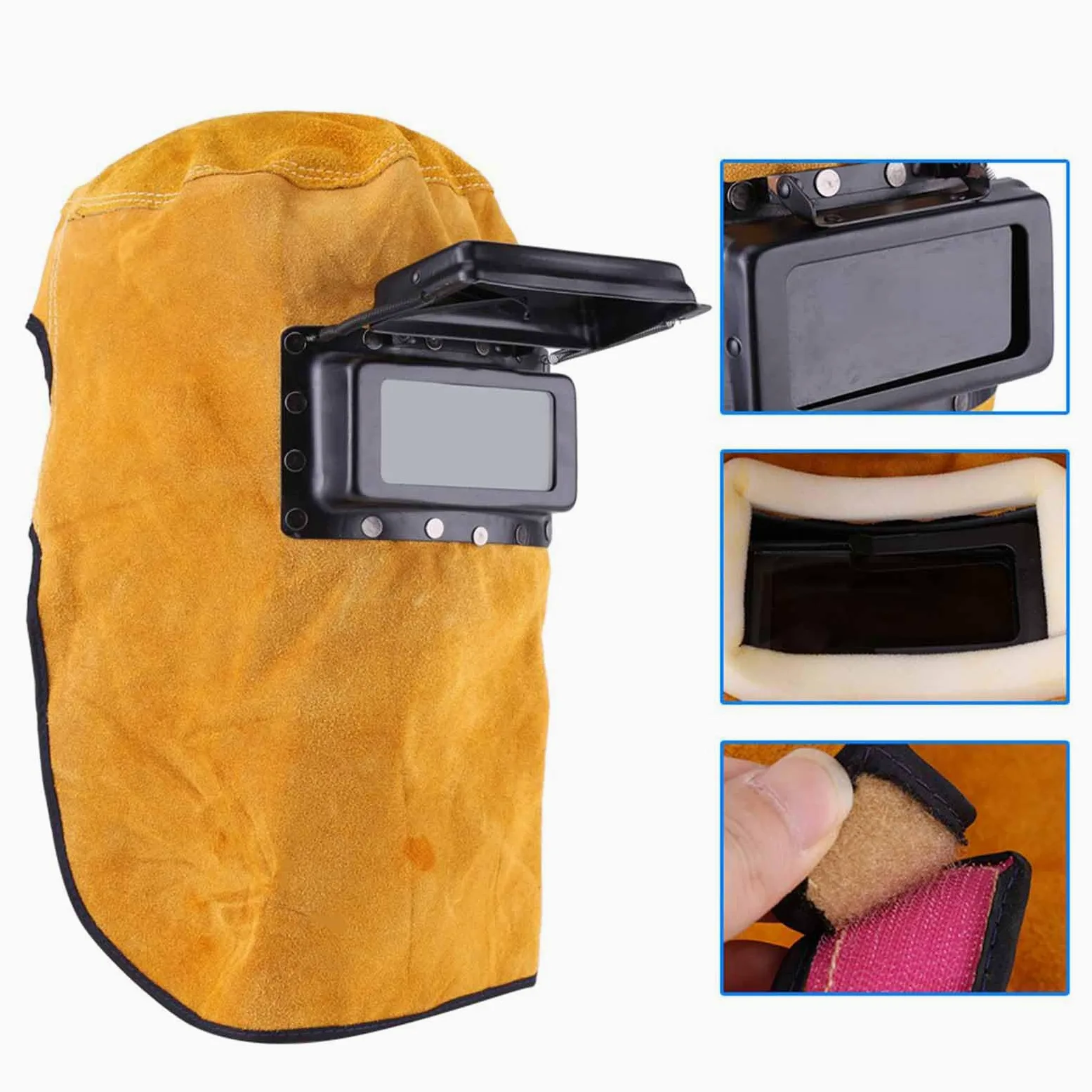 Generic Máscara Facial de Cuero para Soldar, Duradera, a Prueba de Calor, Absorción del Sudor, Máscara de Protección para Casco de Soldadura Transpirable con Tapa Abierta, Gancho
