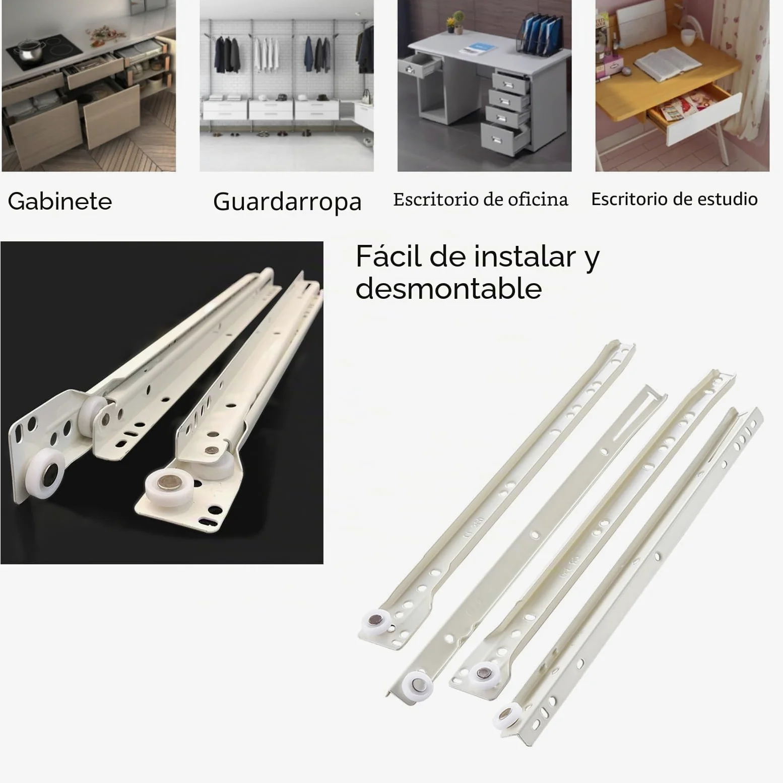 Rieles Para Cajones De Cocina 1 Par Guías Para Cajones De Madera, Capacidad Carga De 45 Kg, Correderas De Rodillos Para Cajones 250 300 400 550mm, Carriles Telescópica Silenciosa