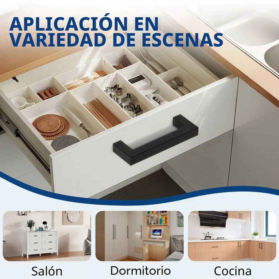 Drenky Tiradores Armarios, Negro Mate Tiradores Cocina de Acero Inoxidable 64 mm Centros de orificio Manijas de Muebles con Tornillos para Gabinete, 2 piezas