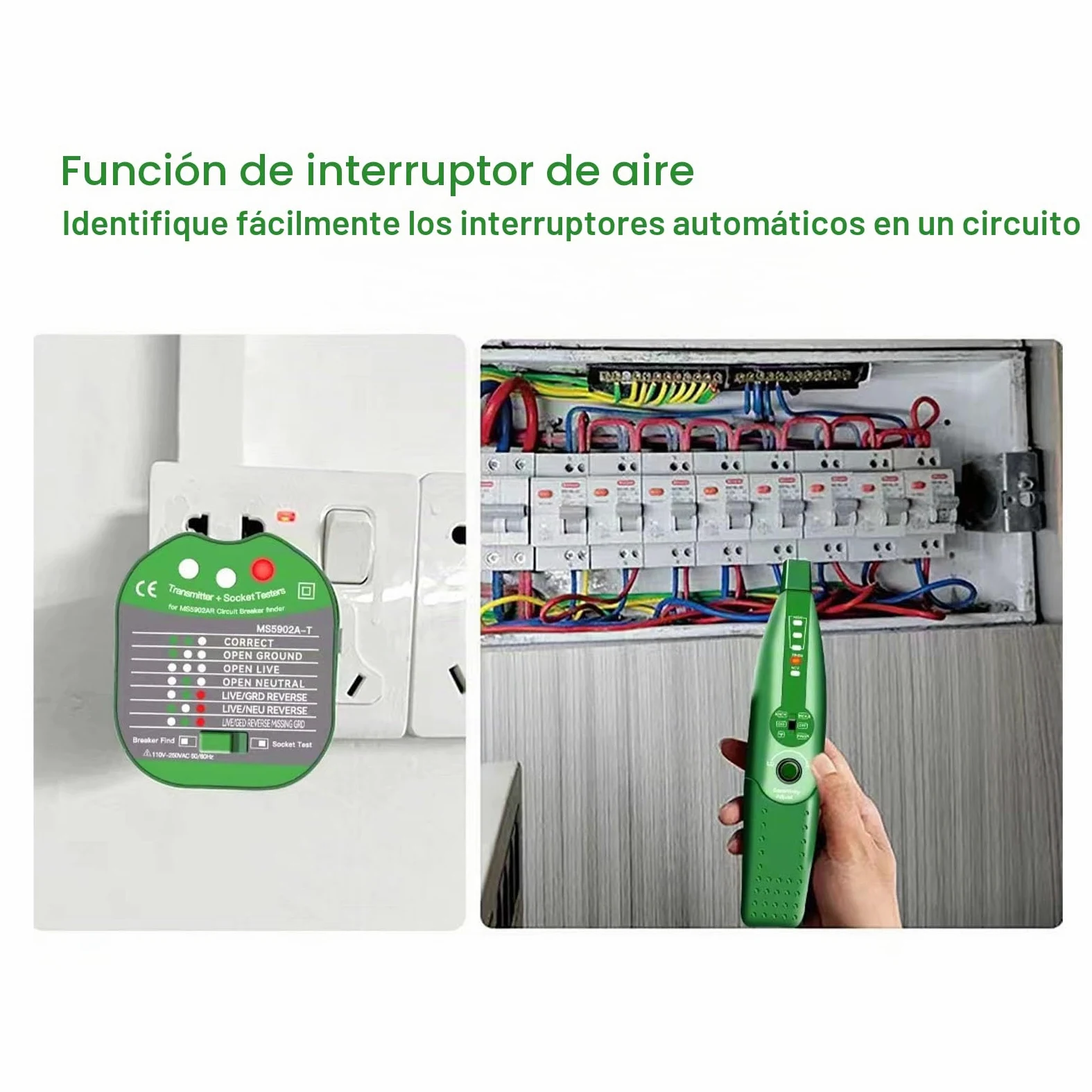 Buscador Automático de Circuitos, Probador de Enchufes Eléctricos, Probador de Enchufes con Interruptor de Aire con 3 Luces Indicadoras para Oficina, Hogar, Fábrica