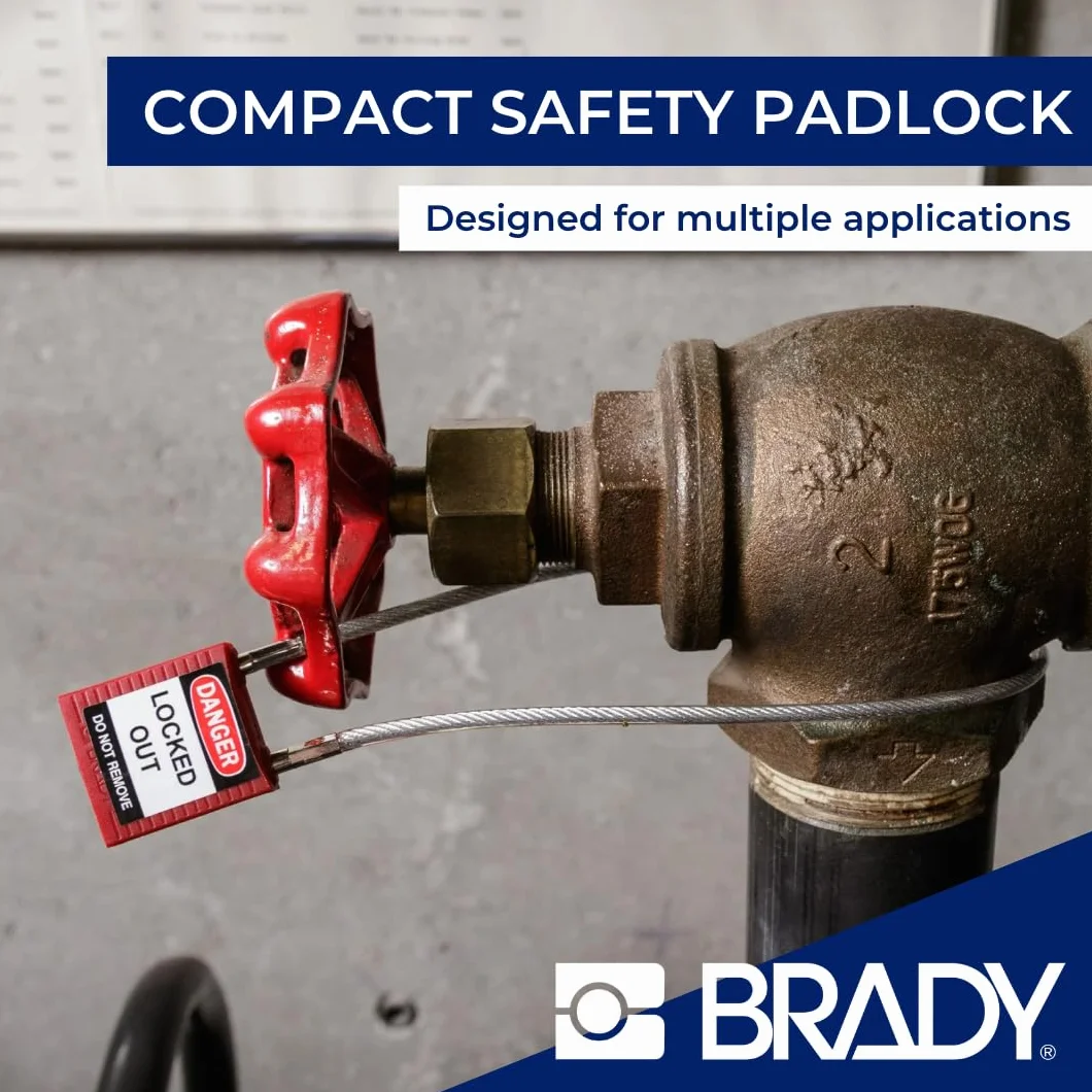 Brady Candado de Cable Compacto Paquete de 1 - Bloqueo de Seguridad Lockout Tagout - Candado de Seguridad - Llaves Diferentes - 32mm x 35mm x 16mm - Longitud del Cable 200mm, Azul