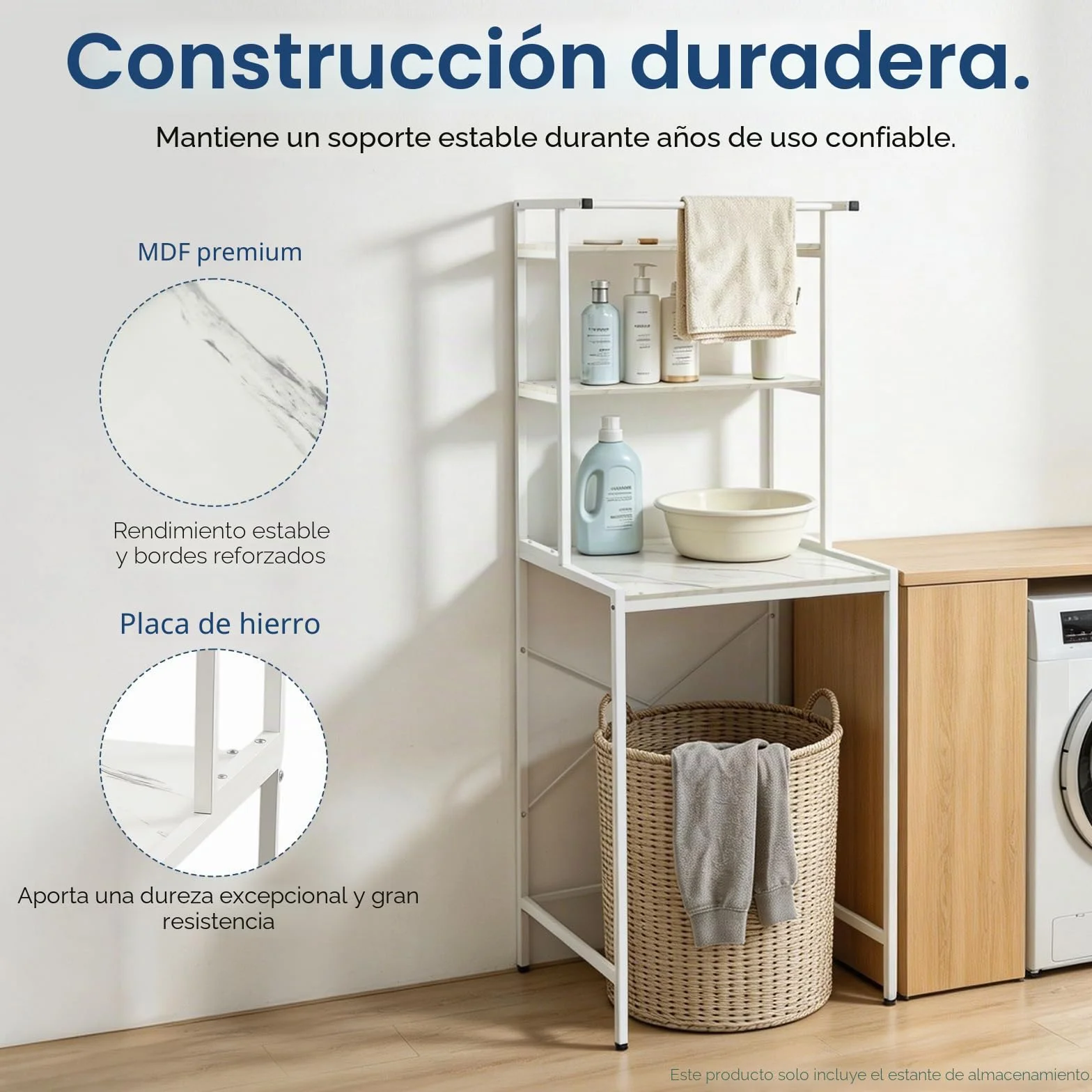 Estantería para lavadora de 3 niveles, armario ahorra espacio sobre lavadora, estante multifuncional para baño