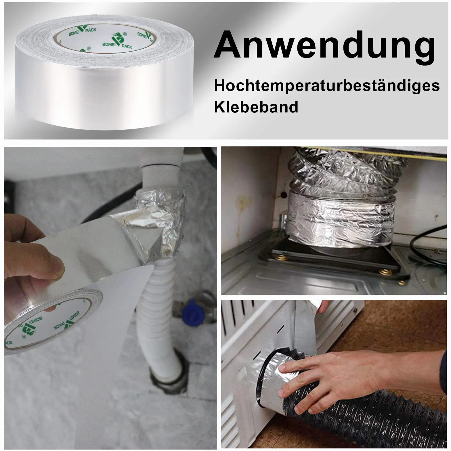 BOMEI PACK Cinta de aluminio 50mmx50m cinta de alta temperatura cinta reparación de aluminio para conductos, aire acondicionado - 2 Rollo Cinta Adhesiva de Aluminio,