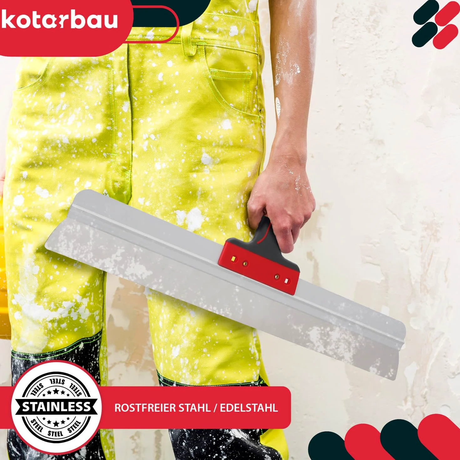 KOTARBAU® Espátula de acero inoxidable 600 mm, para aplicar y retirar yeso, masilla, ancha, para fachadas con soporte de aluminio y mango suave, de superficie