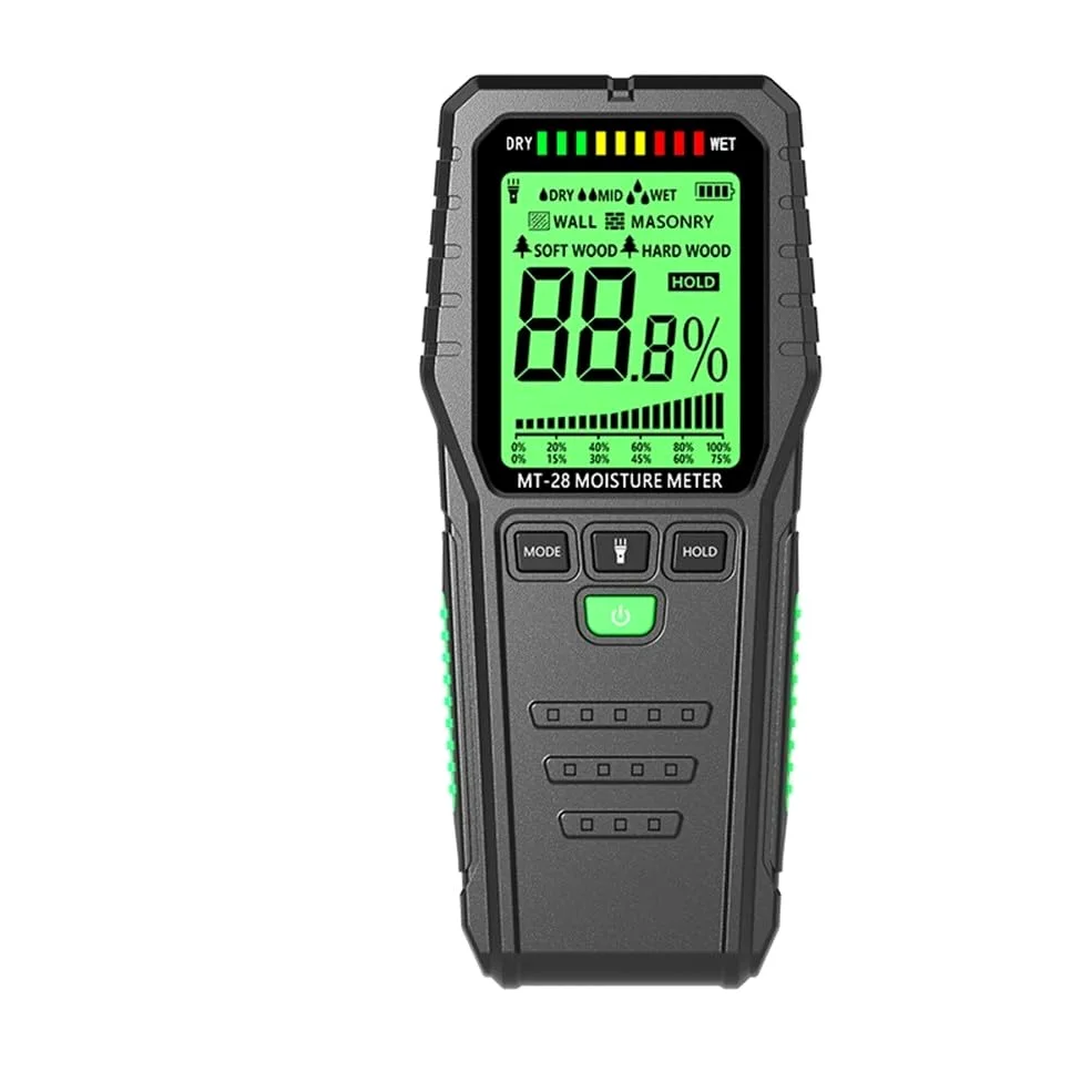 Medidor de humedad no invasivo Probador de madera sin pines con pantalla LCD para paneles de yeso, madera dura, detección de fugas, sensor de humedad de edificio, herramienta de suelo