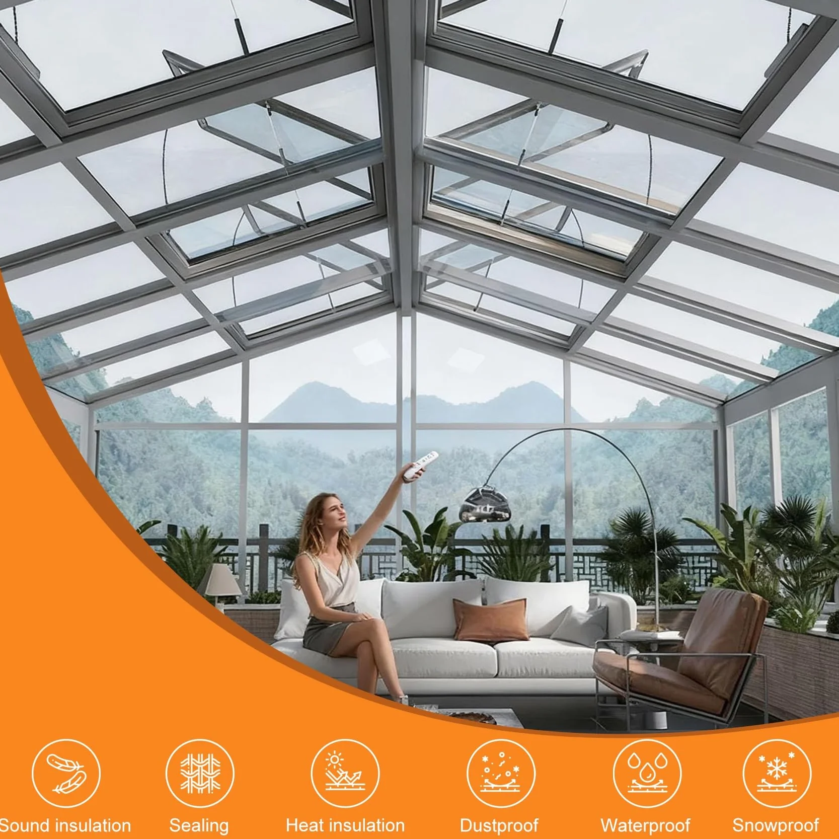 Ventana de tejado con Control Remoto Apertura eléctrica, Escotilla de techo de tragaluz, Vidrio Templado de Doble Capa, para áticos iluminación y ventilación(LxW 81x61cm/32x24in)