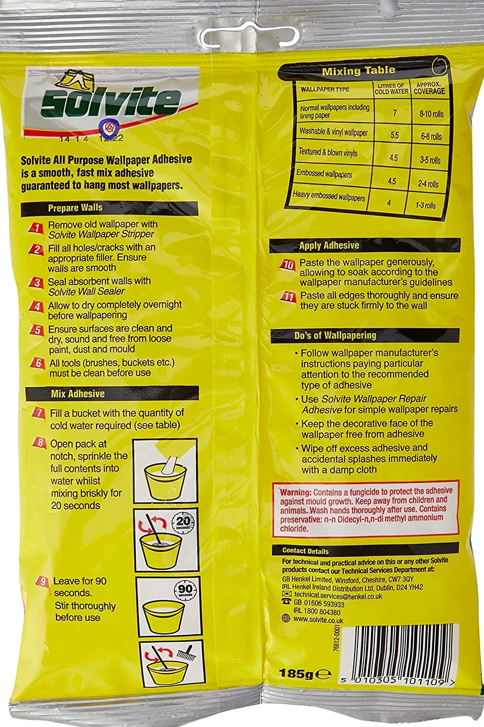 Solvite - Adhesivo extra fuerte para papel pintado (10 rollos), 185g