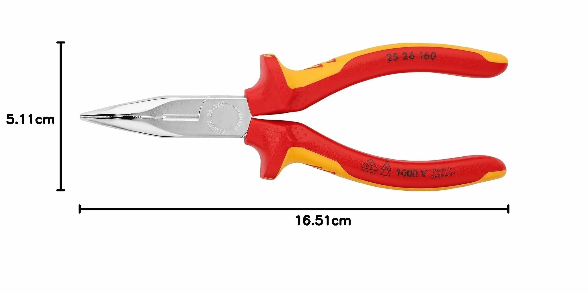 KNIPEX Alicate de montaje (alicate de radio) cromado aislados con fundas multicomponentes, según norma VDE 160 mm, 25 26 160
