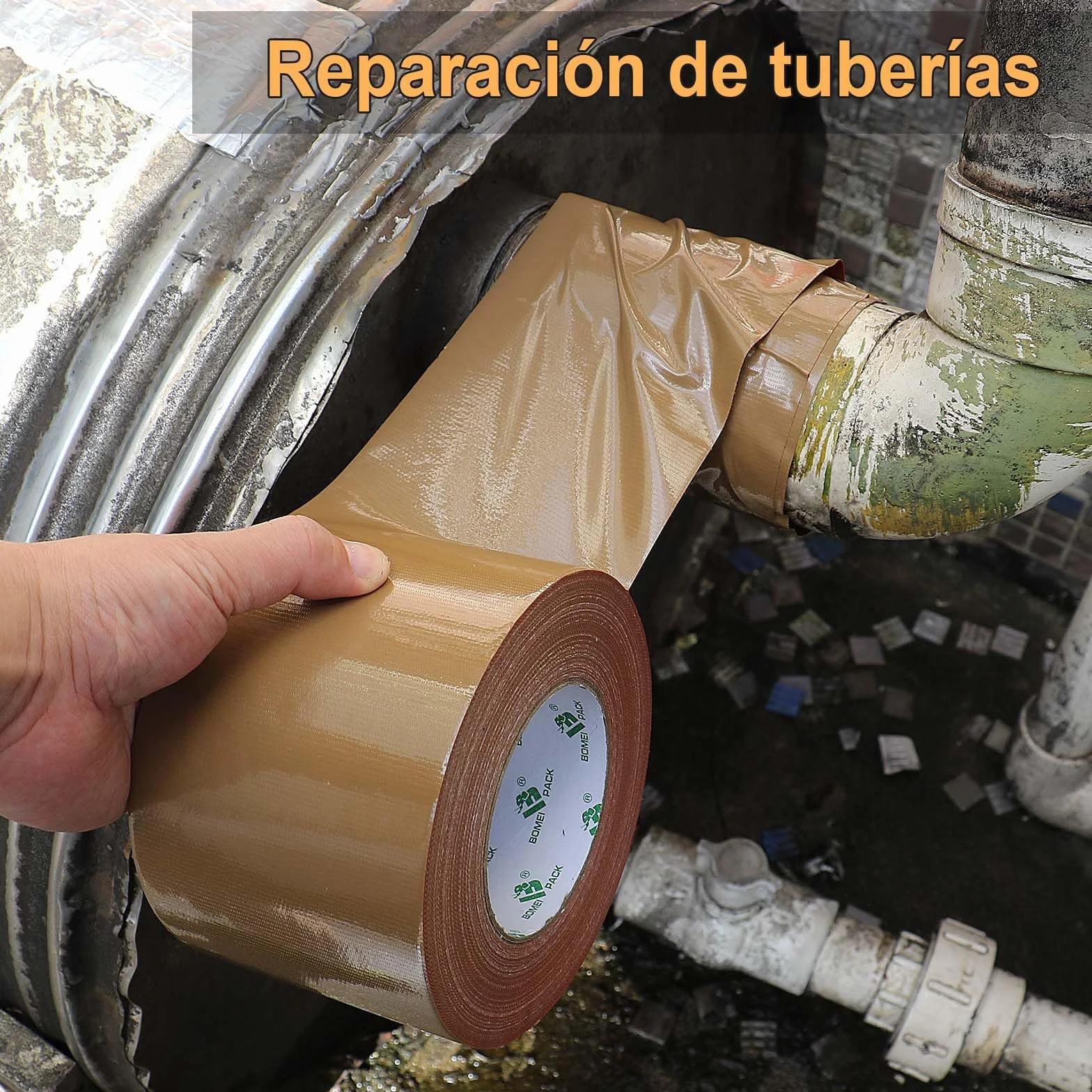 BOMEI PACK Cinta adhesiva americana 100mm x 50 m, Marrón cinta impermeable de tela de para reparaciones, bricolaje, manualidades, uso en interiores y exteriores