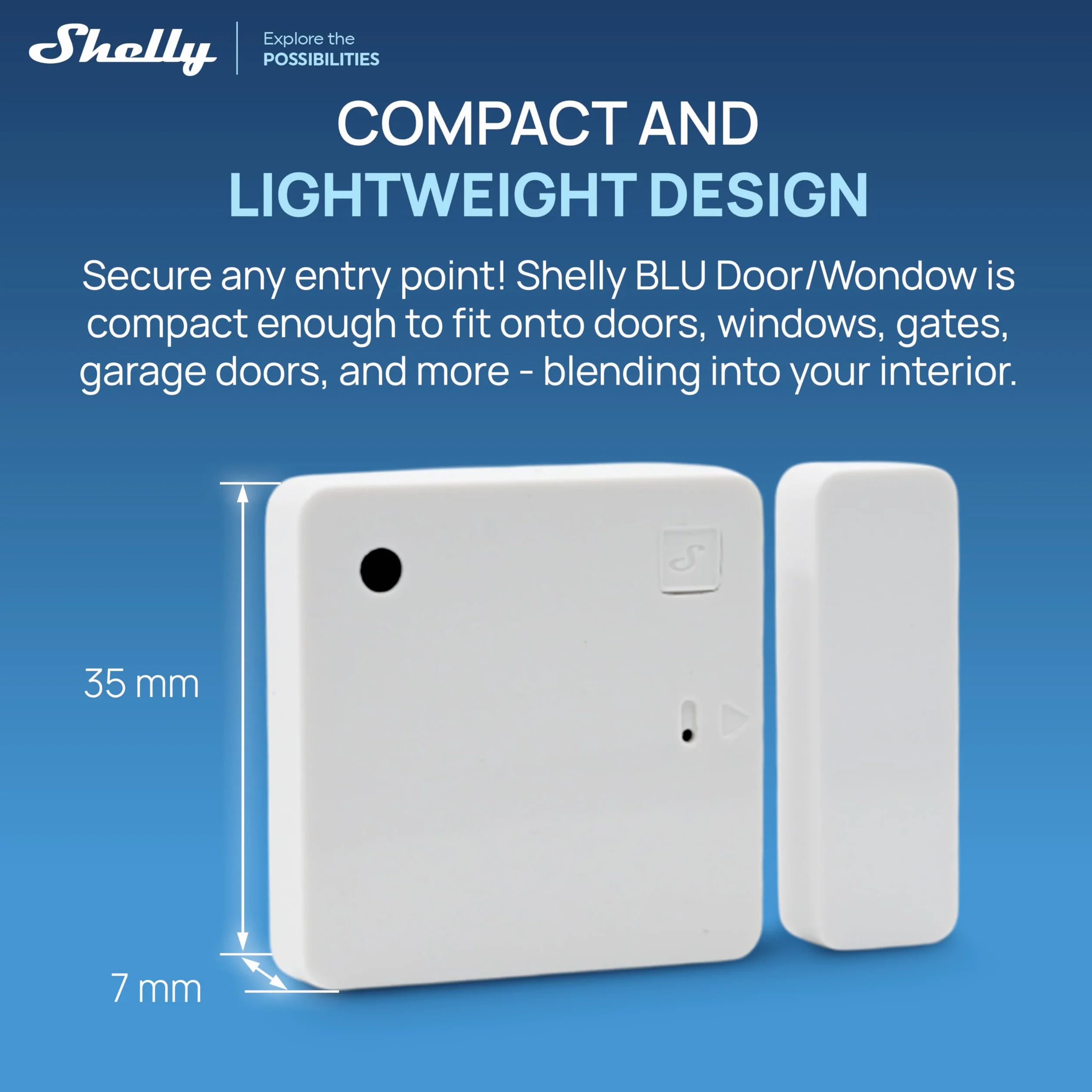 Shelly BLU Door/Window ZB Blanco – Sensor Puertas y Ventanas Zigbee y Bluetooth, Detector inalámbrico Apertura/Cierre, Sensor de luz, Batería de 2 años y Control por aplicación