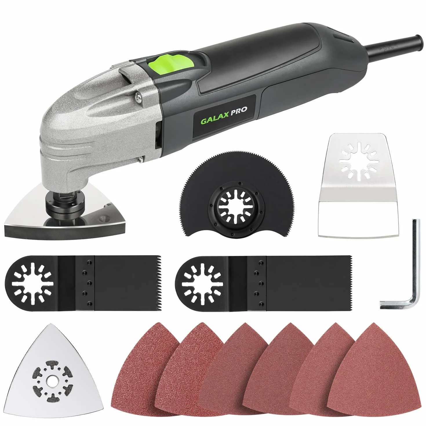 GALAX PRO Herramientas de Oscilación 180W, Herramienta multifunción 22000 OPM, 12 Piezas de accesorios con Láminas de Cambio Rápido Multifunción para lijar, brunir.