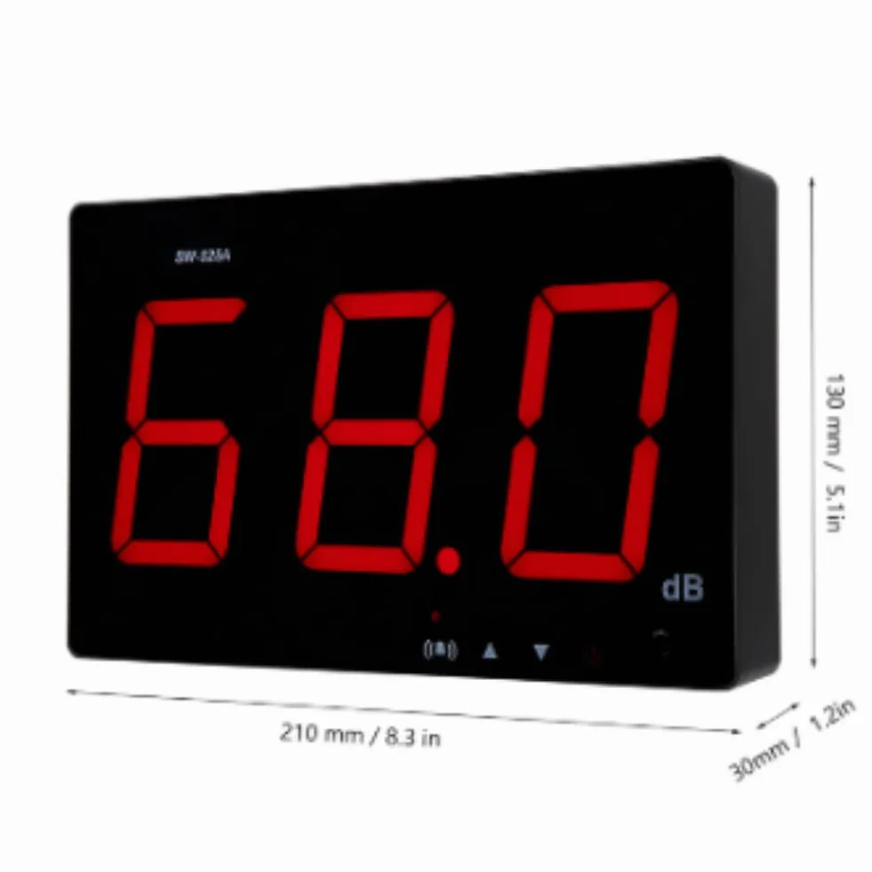 Tyenaza Medidor de Decibelios, SW-525A 30-130dB Medidor de Nivel de Sonido Montado en la Pared, Pantalla LED Grande, Alimentado por USB, para áreas Públicas Restaurantes Aulas Hospitales(210x130x30mm)