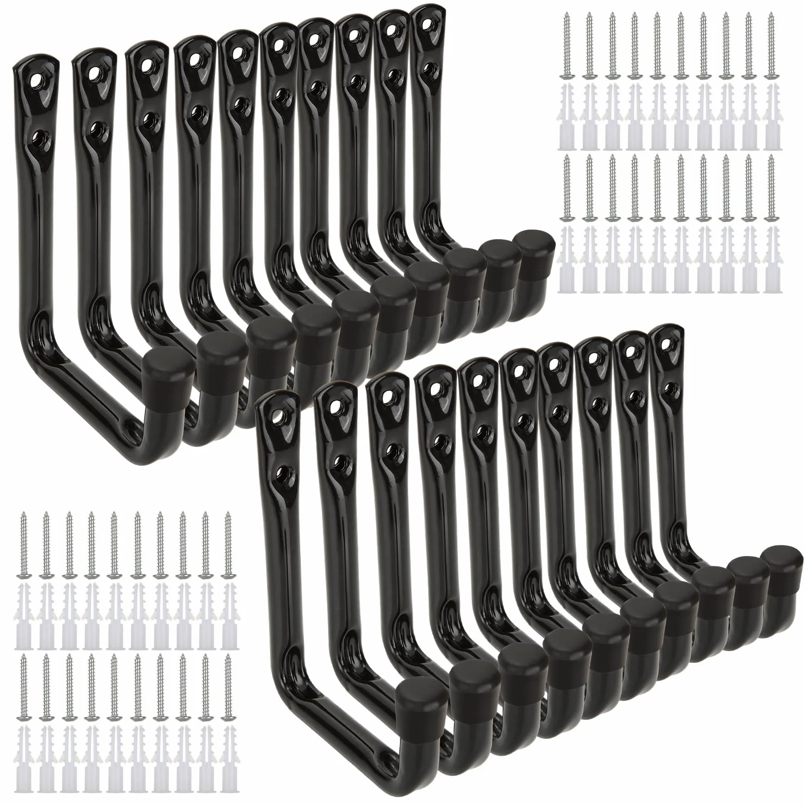 WOPPLXY 20 ganchos para colgar, gancho pared en color negro, colgador pared de acero para colgar herramientas, bicicletas, escaleras y material deportivo