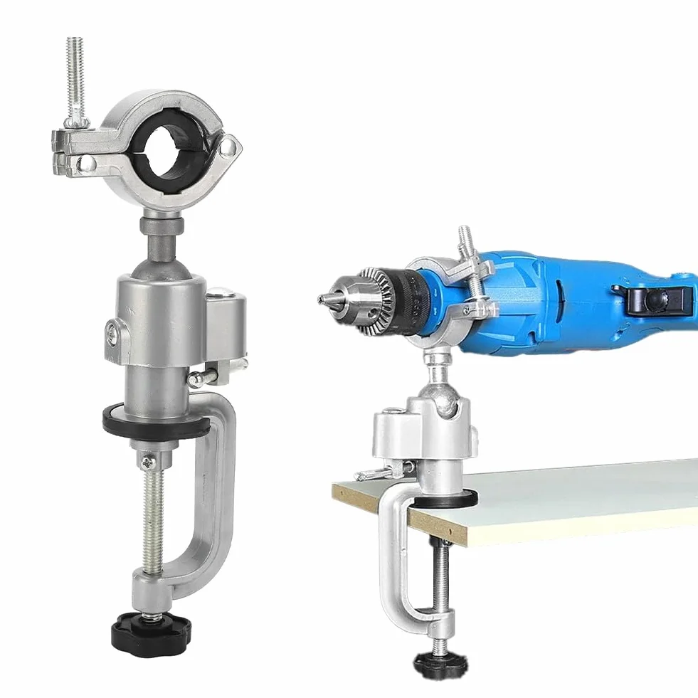 Soporte para Taladro Eléctrico, Soporte Vertical y Amoladora 360°, Columna Giratoria, Base Fija, Marco Giratorio, Pinzas Carpintería Ajustable