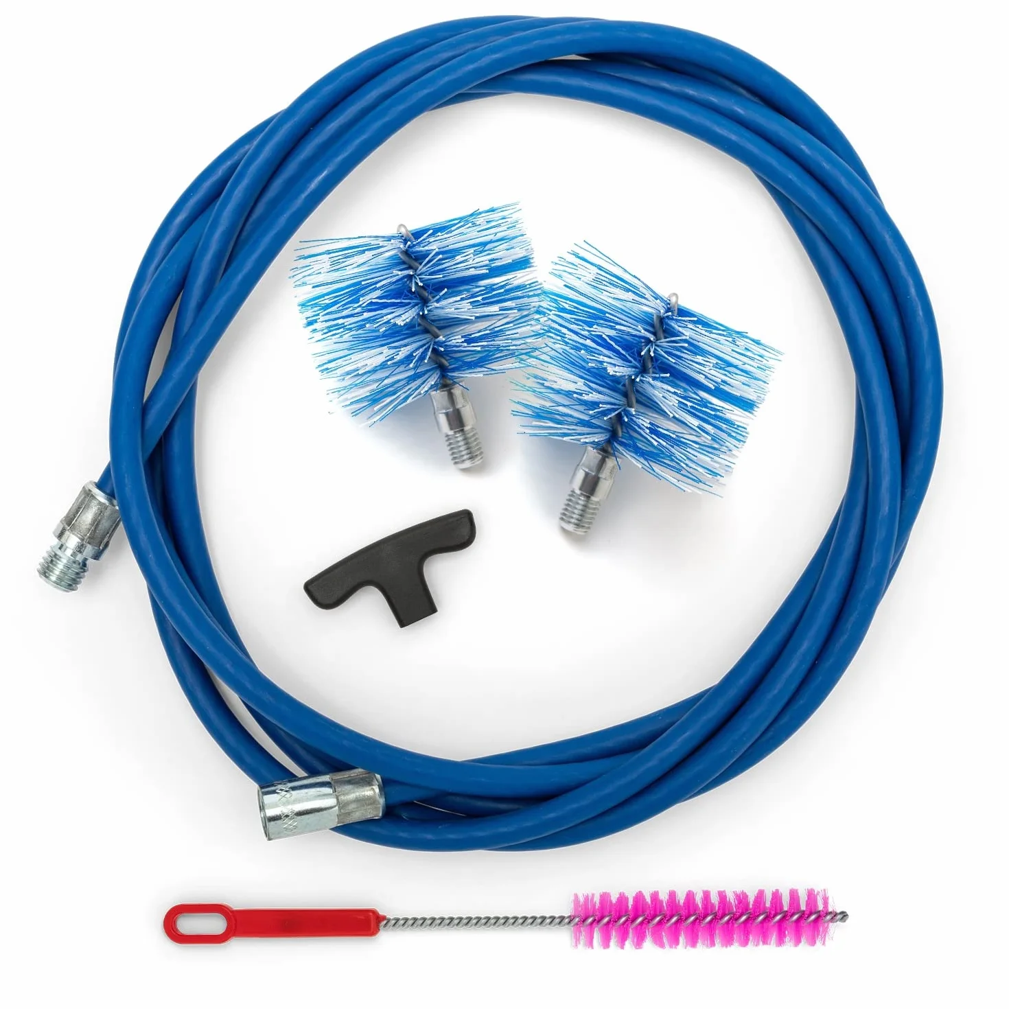 BARETTO | kit limpieza conductos humos chimenea | cepillos nylon Ø 80 y 100 mm, extensión azul 3 m, mango, conector M12 | set mantenimiento doméstico