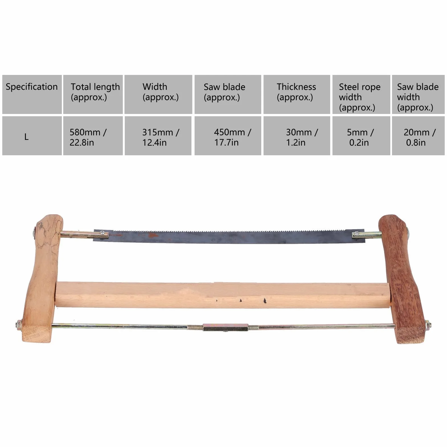 Sierra de marco, sierra manual de acero al manganeso resistente a la abrasión, sierra para carpintería, accesorios para cortar madera, sierra para cortar madera (Tamaño grande (580 mm))