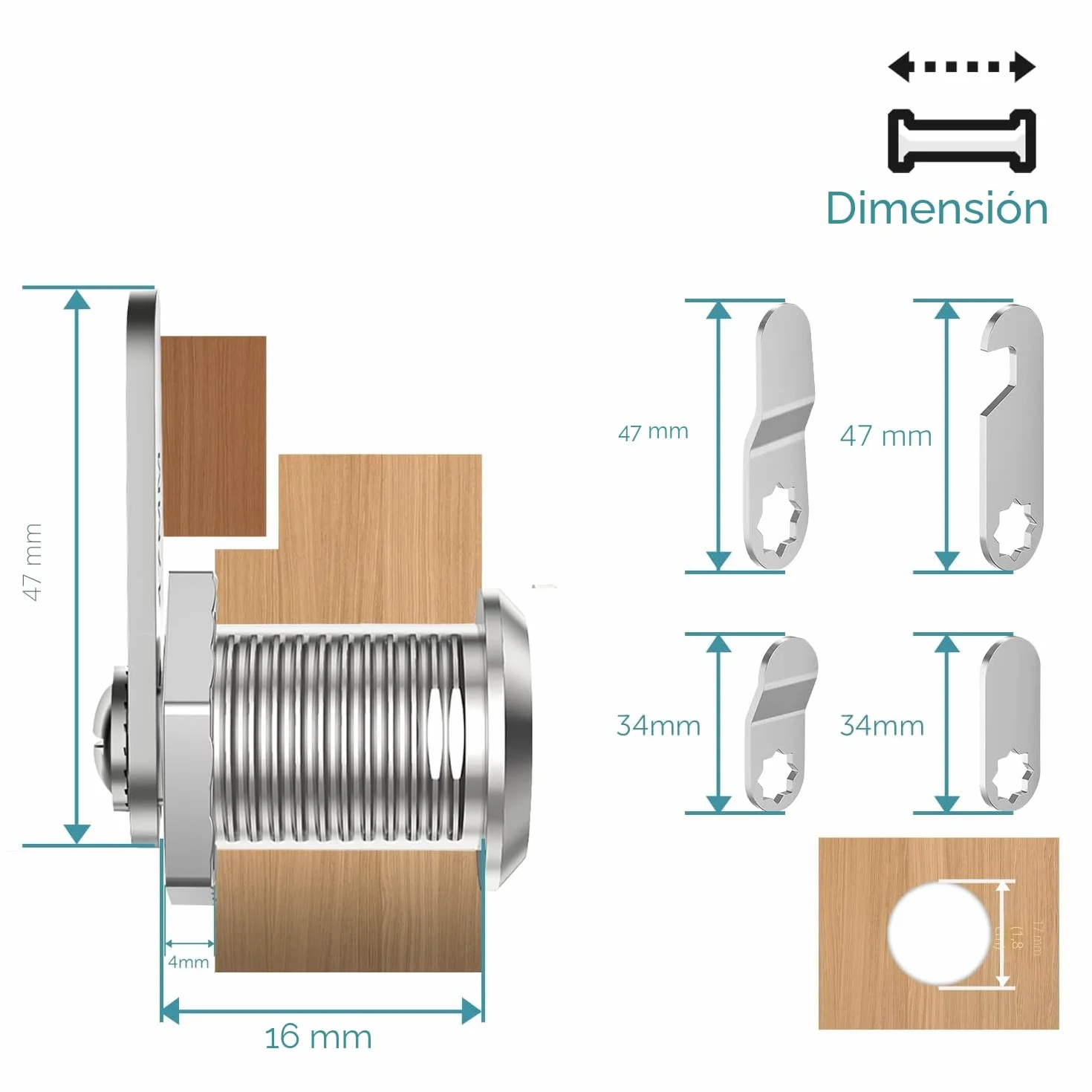 Shinfly Cerradura de Armario 16mm con 5 Placas de Leva y 4 Llaves