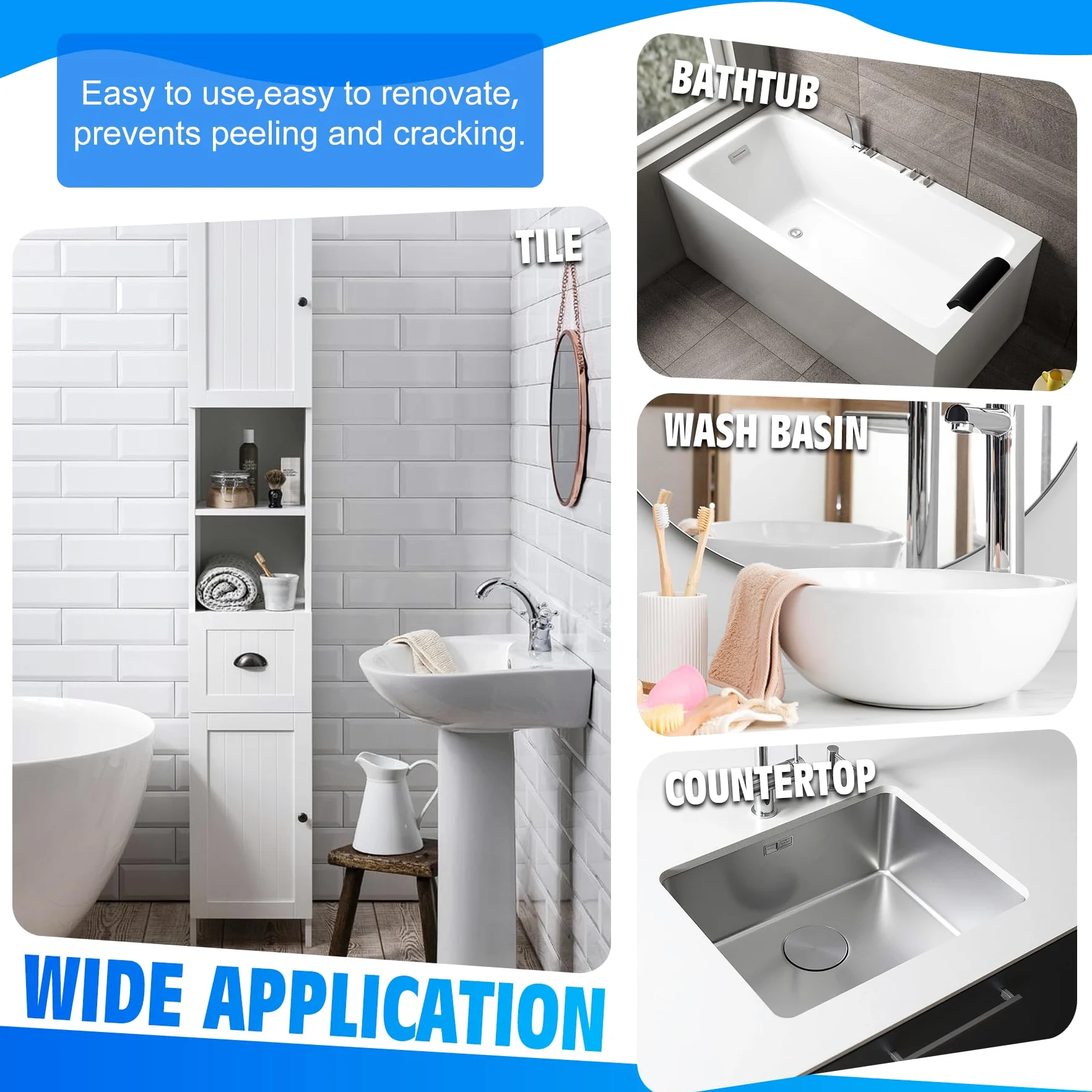 Pintura para bañera blanca de 500g, pintura para azulejos, azulejos de baño, plato de ducha kit de renovación de bañera y lavabo, baño impermeable y resistente a los arañazos con herramientas