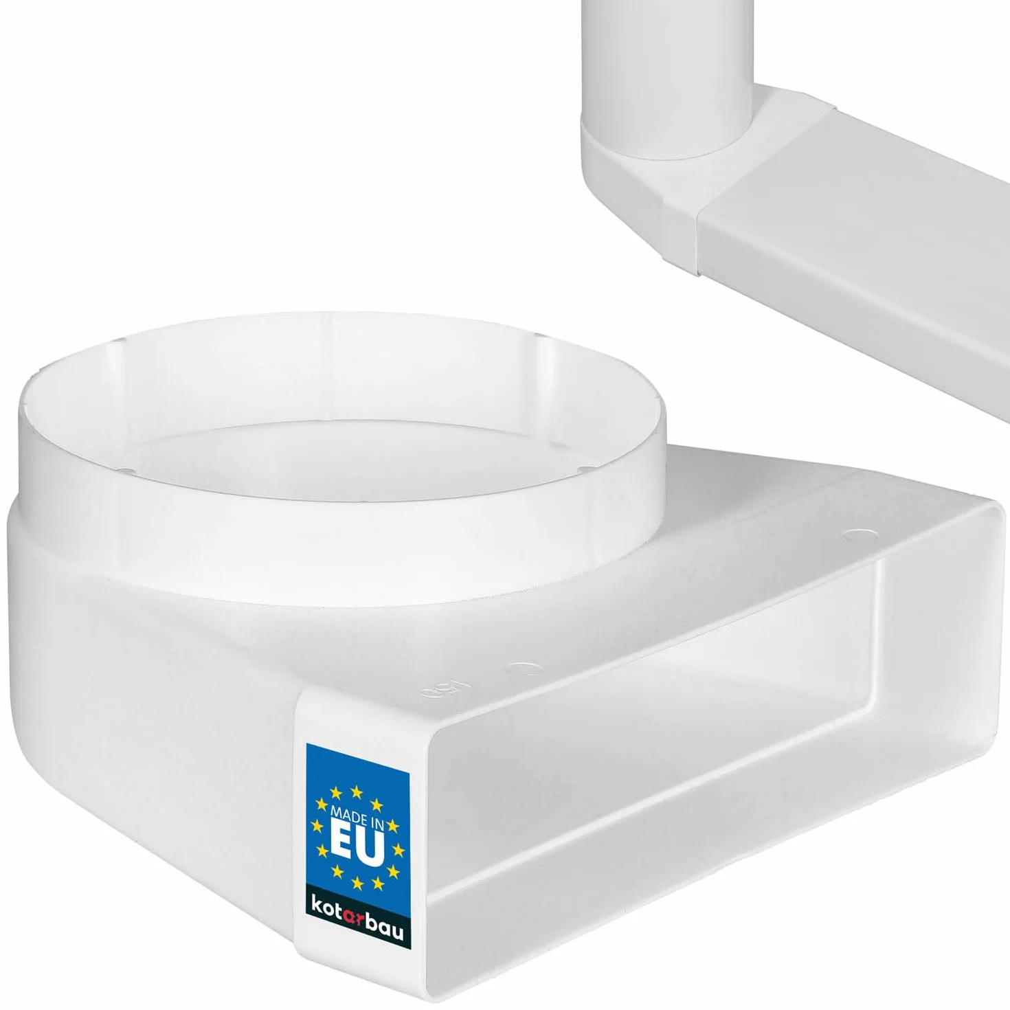 KOTARBAU® Pieza de desviación 90° para canal de ventilación 204 x 60 mm, pieza de transición de plástico Ø 150 mm, blanco, conector de canal, codo de canal, tubo de ventilación, ángulo, pieza de
