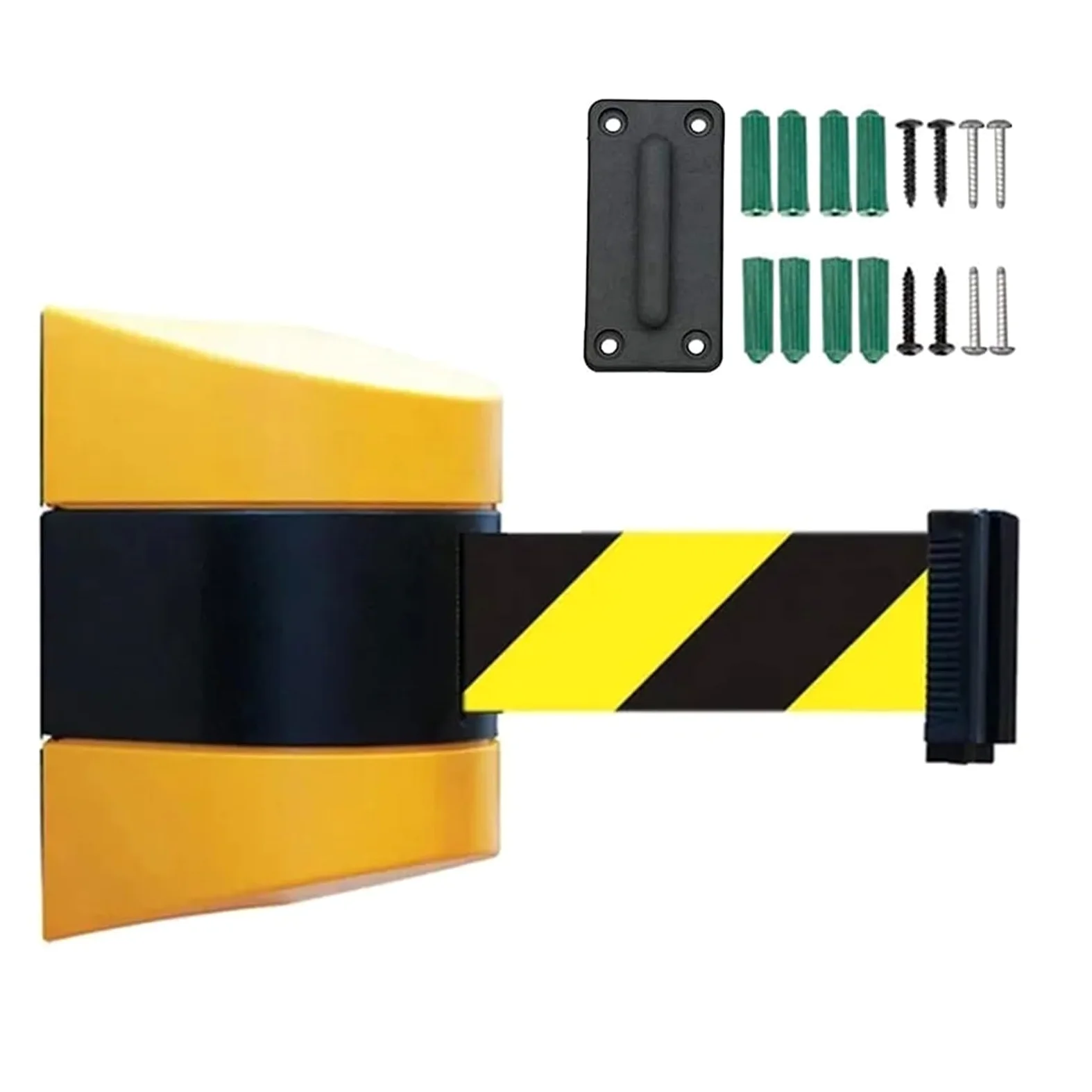 Cinturón Barrera, Aislamiento cordón montado la Pared, Cinta Advertencia retráctil Alineada Negro y Amarillo, Cinta retráctil Colas Bancos al Aire Libre
