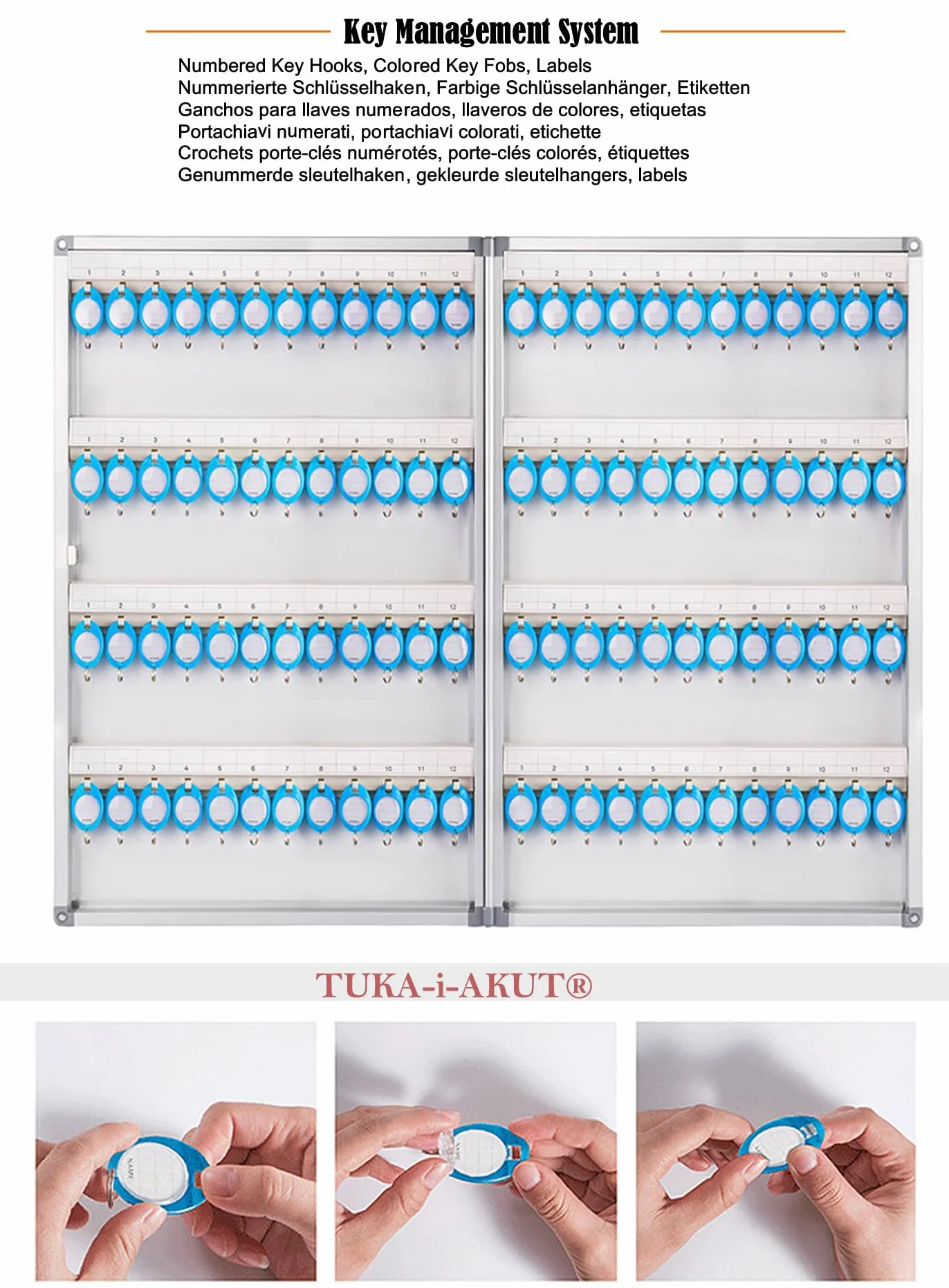 Armario de Llaves TUKA-i-AKUT para 96 Llaves, Metal Caja con Cerradura, Montaje en Pared, Almacenamiento Aleación de Aluminio TKD8650-96