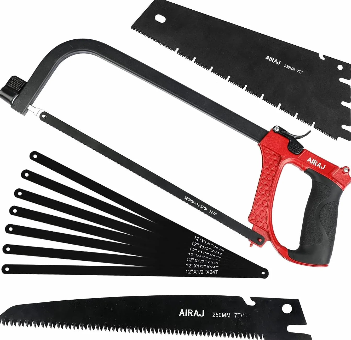 AIRAJ Sierra de Arco Metálica Tres en uno 250MM 300MM 330MM Cortar Madera Metal PVC
