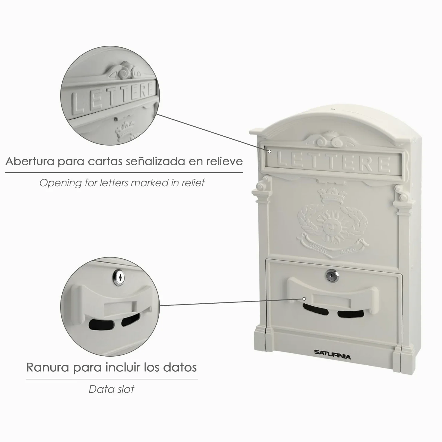 WOLFPACK LINEA PROFESIONAL Buzon Jardín Aluminio Fundido Blanco Palace 255 x 410 x 90 mm.