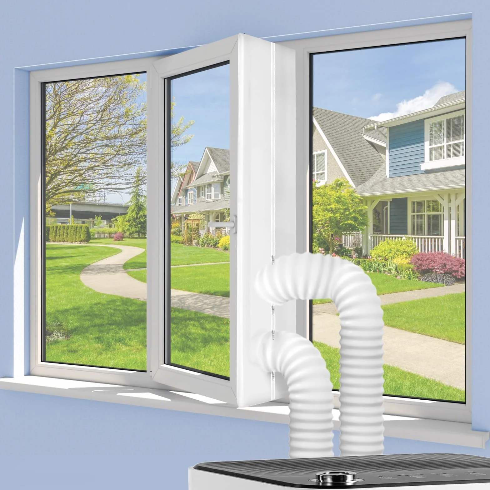 Cubierta Aislante de Tela para Ventanas 400CM para Aparatos De Aire Acondicionado Portátiles y Secadoras. Fácil Instalación con Cremallera y Cinta Adhesiva. Evita Aire Caliente