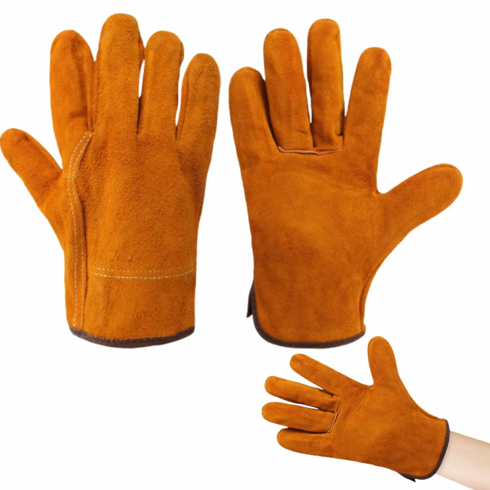 Tokaneit 2 Piezas Guantes Soldador Profesionales, Guantes Jardinería Cuero, Guante Cuero Soldadura, Doble Costura en Los Dedos, para Soldar Electrodo, Barbacoas, Jardinería, Amarillo