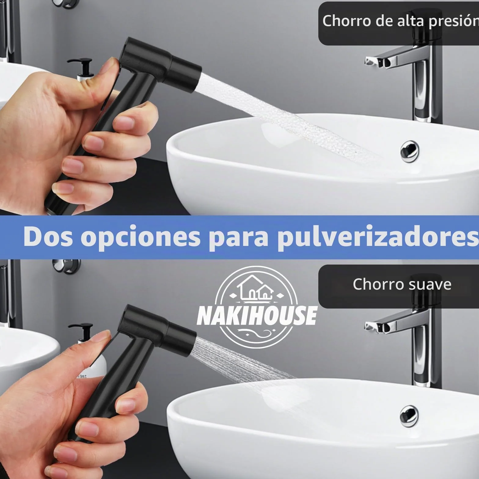 Bidet Handbrause für Toilette, Edelstahl Bidet Handbrause Set mit 1-in-2-Out Doppelsteuerventil Wasserhahnspender und Schlauch zum Waschen von Haustieren, Reinigen des Bades, Schwarz