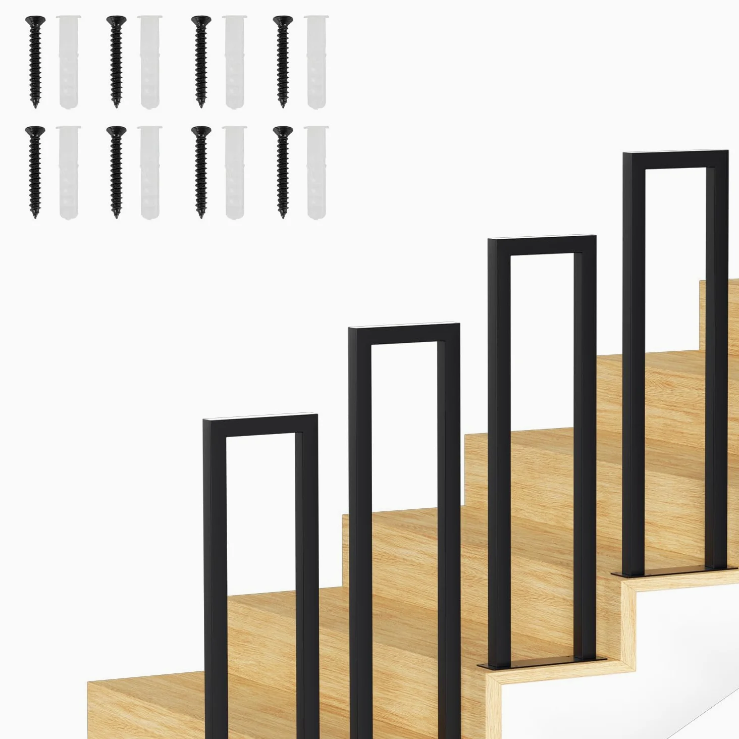 Barandilla para escaleras, barandilla negra en forma de U de 85 cm, pasamanos metálico, barandilla para escaleras con tubo cuadrado para lofts, villas y apartamentos, placas base conectadas