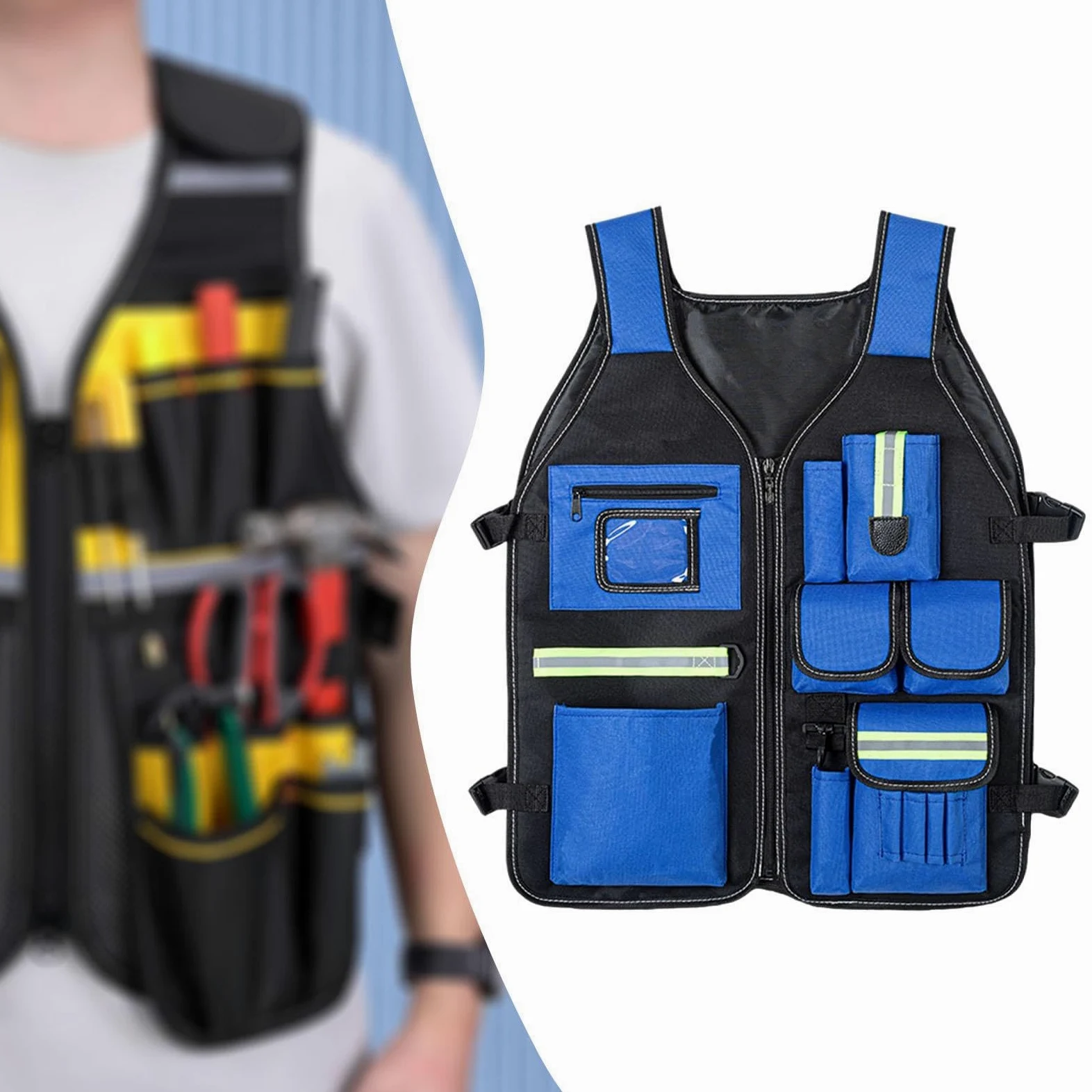 Chaleco Portaherramientas para Hombre, Práctico, de Calidad, Multiusos, Reflectante, Organizador de Herramientas, Ropa de Trabajo P