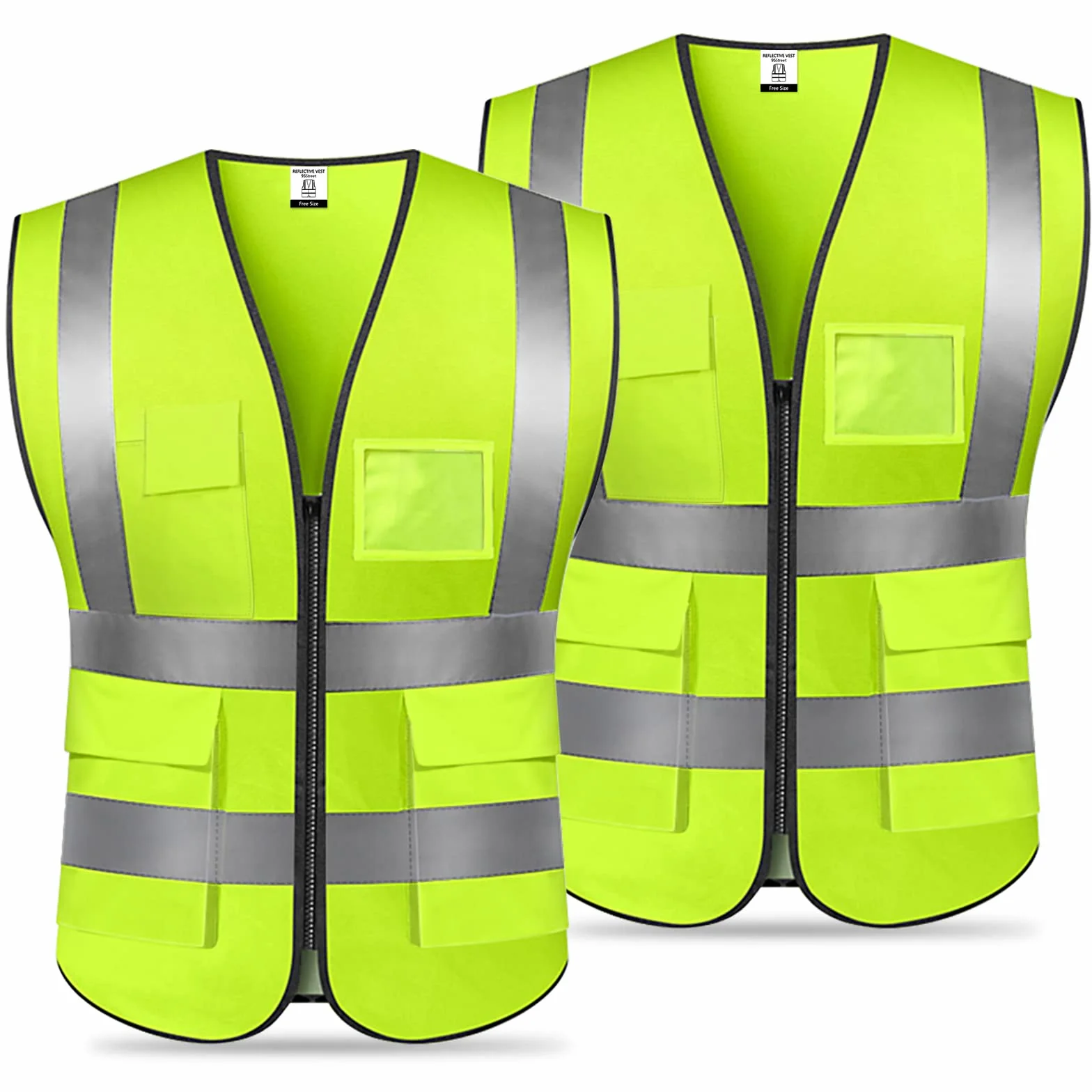 Chaleco Reflectante,2 Pack Chalecos de Seguridad,Chaleco Reflectante de Seguridad Reflectante Alta Visibilidad Chaleco con cremallera con Bolsillos para Trabajos al Aire Libre,Caminar-Unisex