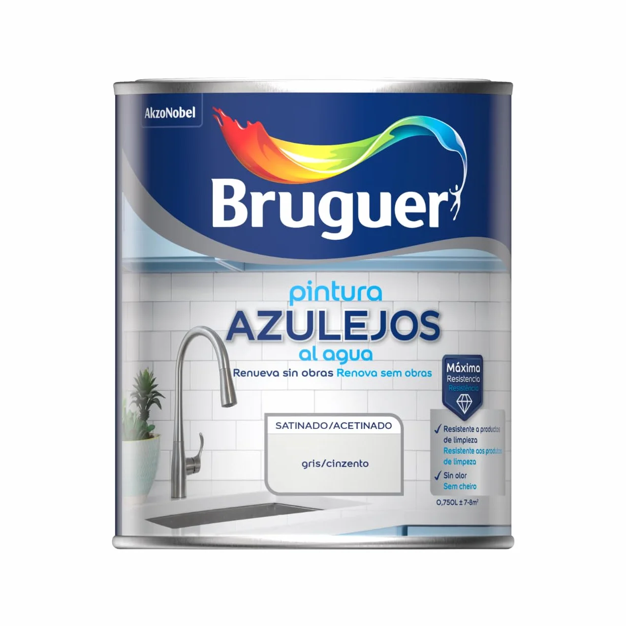 Bruguer Vernis à Carrelage à l'Eau Gris Satiné 750ml