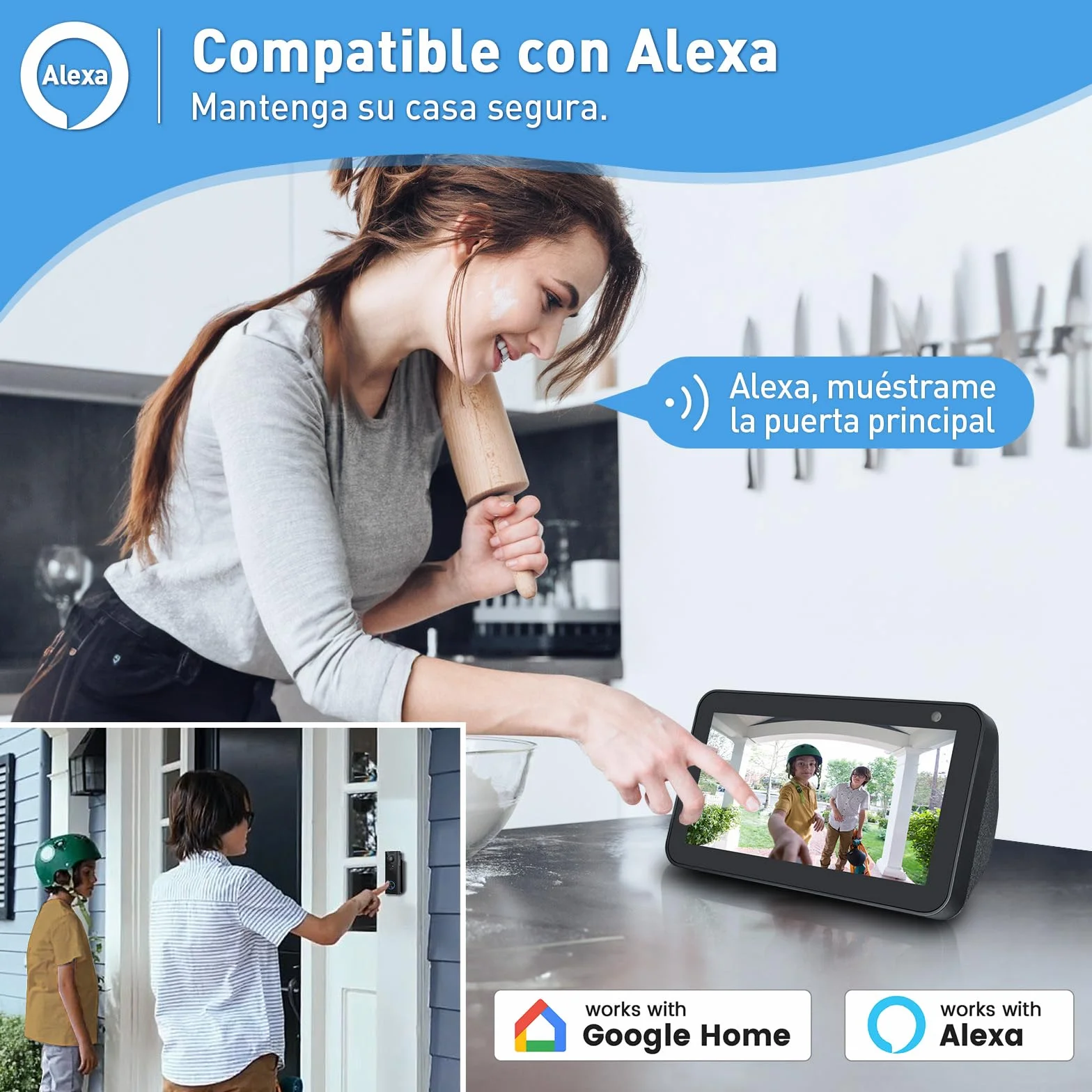 XTU Timbre Inalámbrico con Cámara, 2K HD WiFi Timbre Videoportero Exterior Impermeable con Soportes, Detección de Movimiento PIR, Visión Nocturna, Audio Bidireccional, Compatible con Alexa
