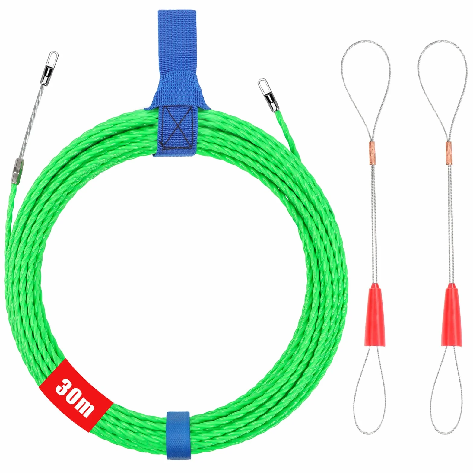 Guia Pasacables Trenzada 30 m, 4 mm Enhebrador de Alambre Electrico,Guia Pasacables Dispositivo Profesional con 2 Muelle de Guía,Kit de Enhebrado de Cables para Colocación de Cables
