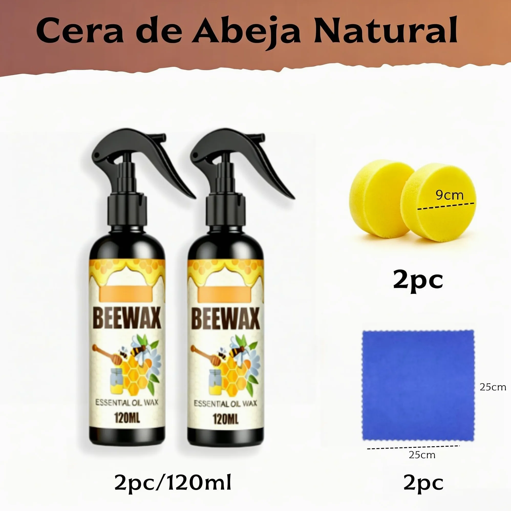 Cera de Abejas Pulimento para Muebles de Madera,cera para madera,Limpiador En Aerosol De Cera De Abejas,para el Cuidado de Muebles y Protección de Madera para Interior y Exterior (Spray-2pc)