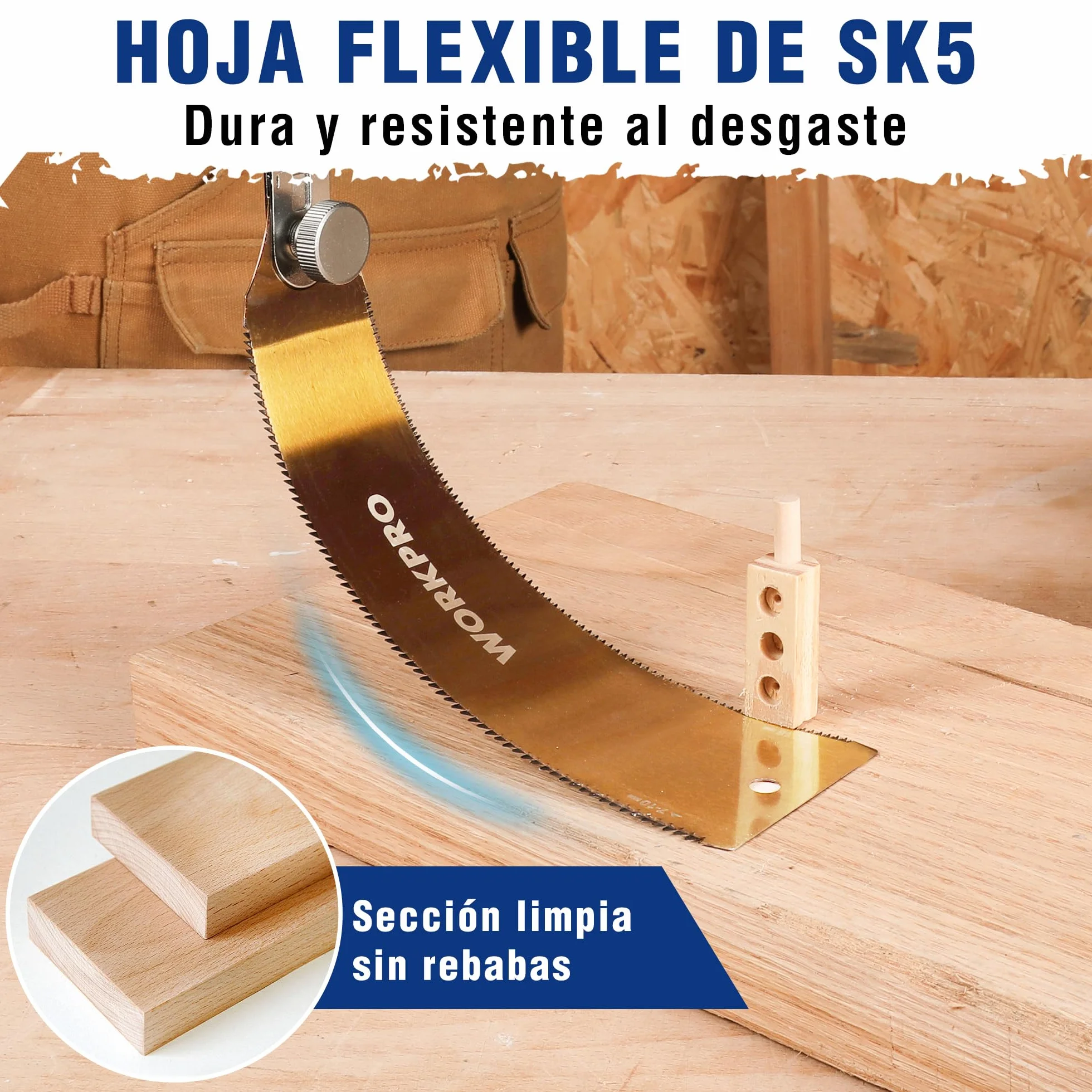 WORKPRO Sierra Japonesa de 250 mm, Sierra de Doble Filo 18TPI/7-10TPI, Hoja SK5 Flexible y Reemplazable, Sierra Madera con Mango Ergonómico de Haya, Perfecta para Carpintería y Trabajos de Madera