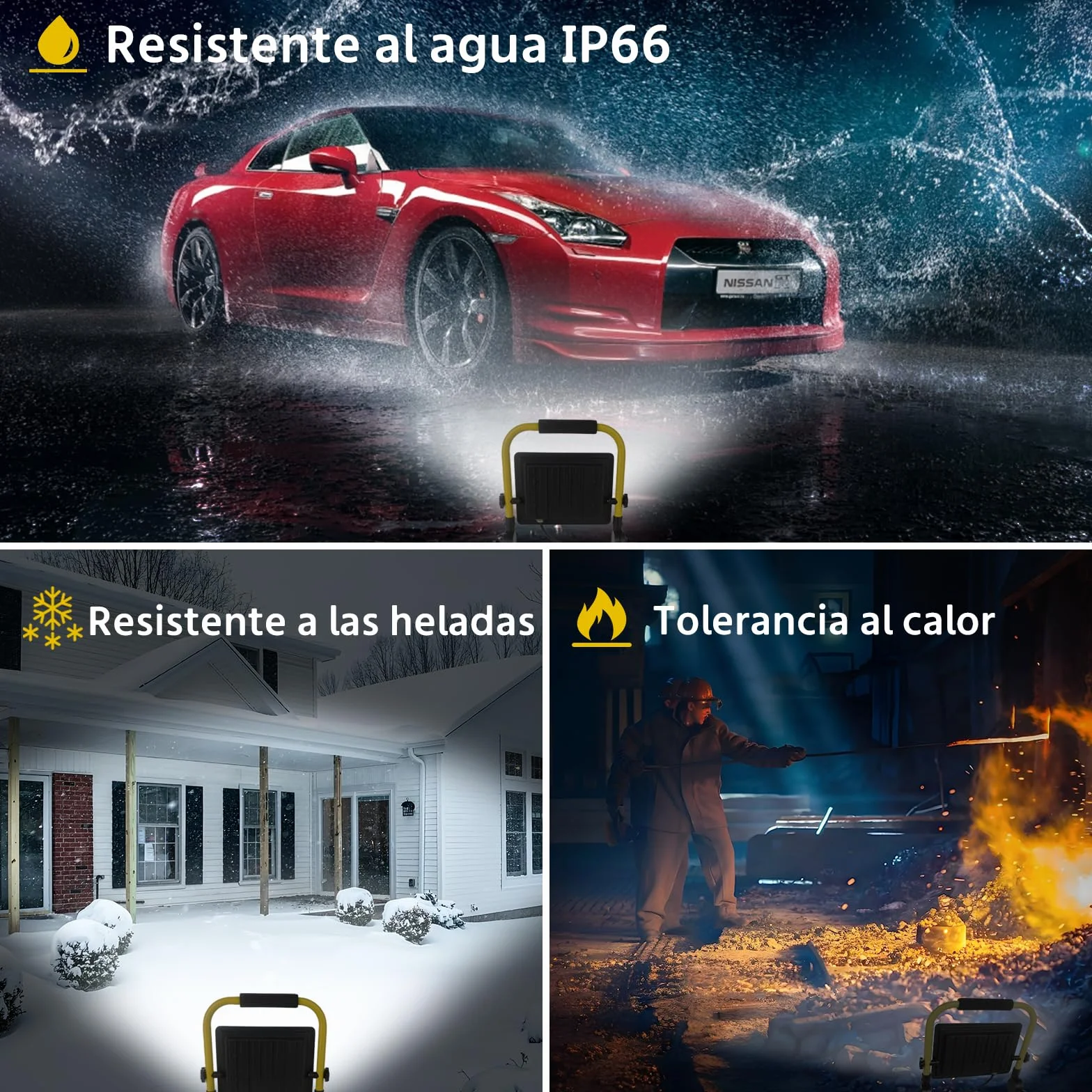 Luz de trabajo LED de 50 W, luz de trabajo súper brillante de 5400 lm, reflector portátil de 6000 K, luz blanca diurna, IP66 impermeable, luces de construcción con cable de 3,5 m, enchufe e