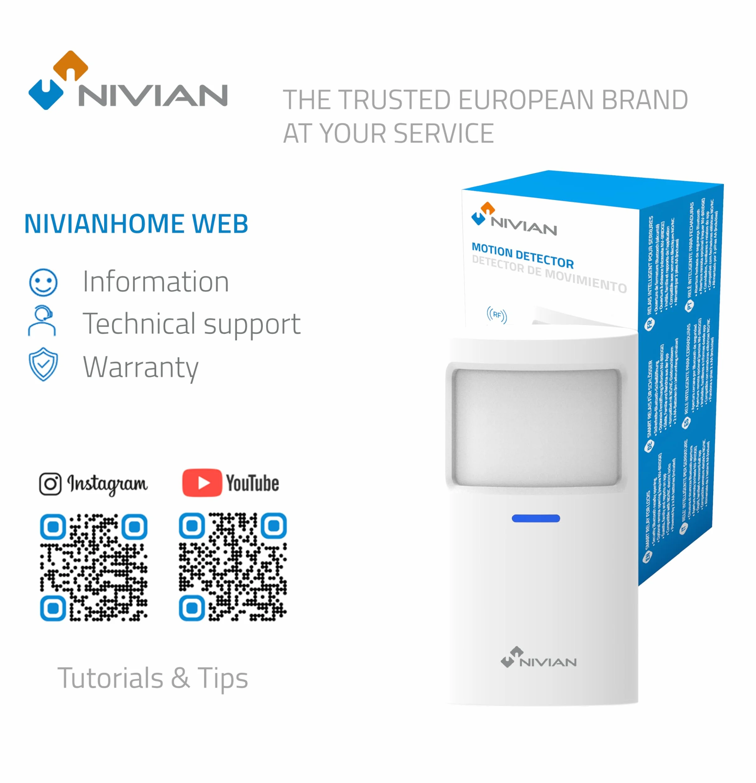 Nivian NVS-INDOORPIR Detector de Presencia Inalámbrico PIR 433 MHz 100 m 110°