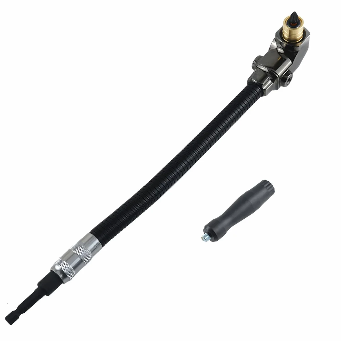 Taladro eléctrico de 90 grados con portabrocas de ángulo recto y varilla de extensión de eje flexible para carpintería, renovación del hogar y espacios reducidos.