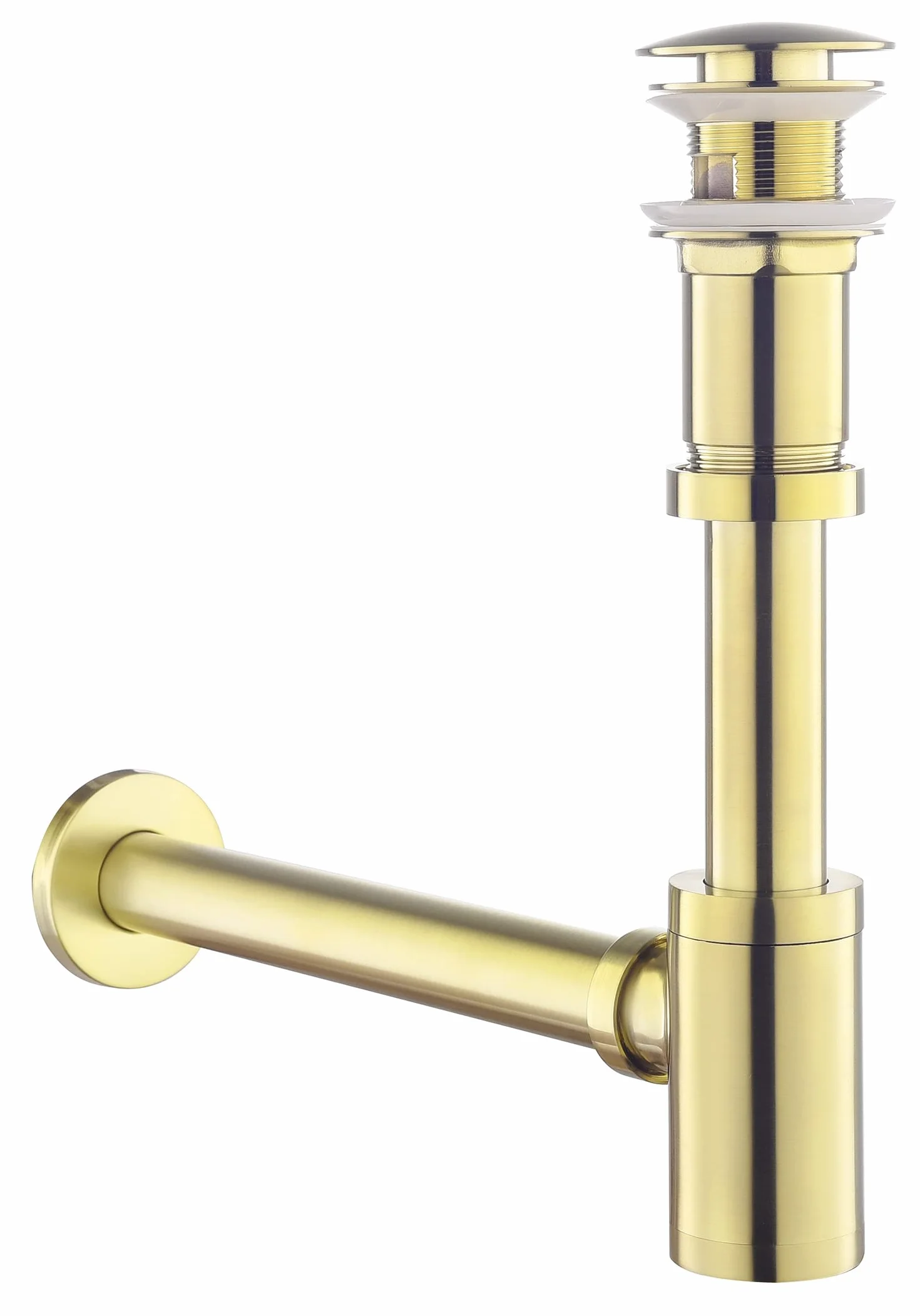 Sifón de diseño con desagüe con rebosadero para lavabo, color dorado cepillado, sifón universal y válvula de desagüe para baño, sifón de latón