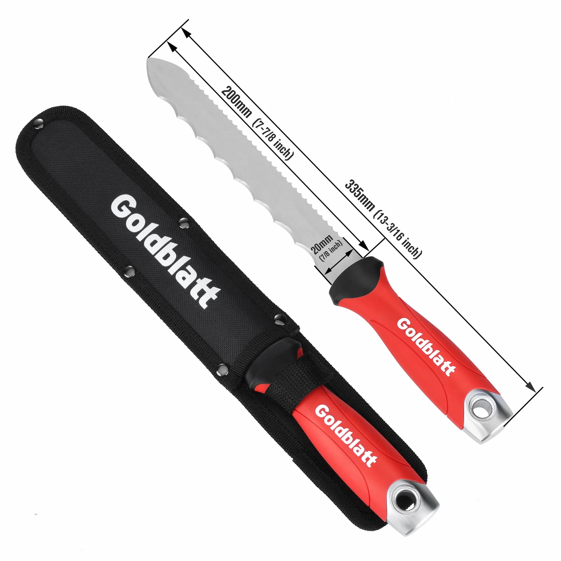 Goldblatt Cuchillo para Aislamiento, Hoja de Acero Inoxidable de 20 cm, Cuchillo de Aislamiento de Doble Cara, para Cortar Materiales Aislantes como Lana Mineral, Lana de Vidrio y Lana de Roca
