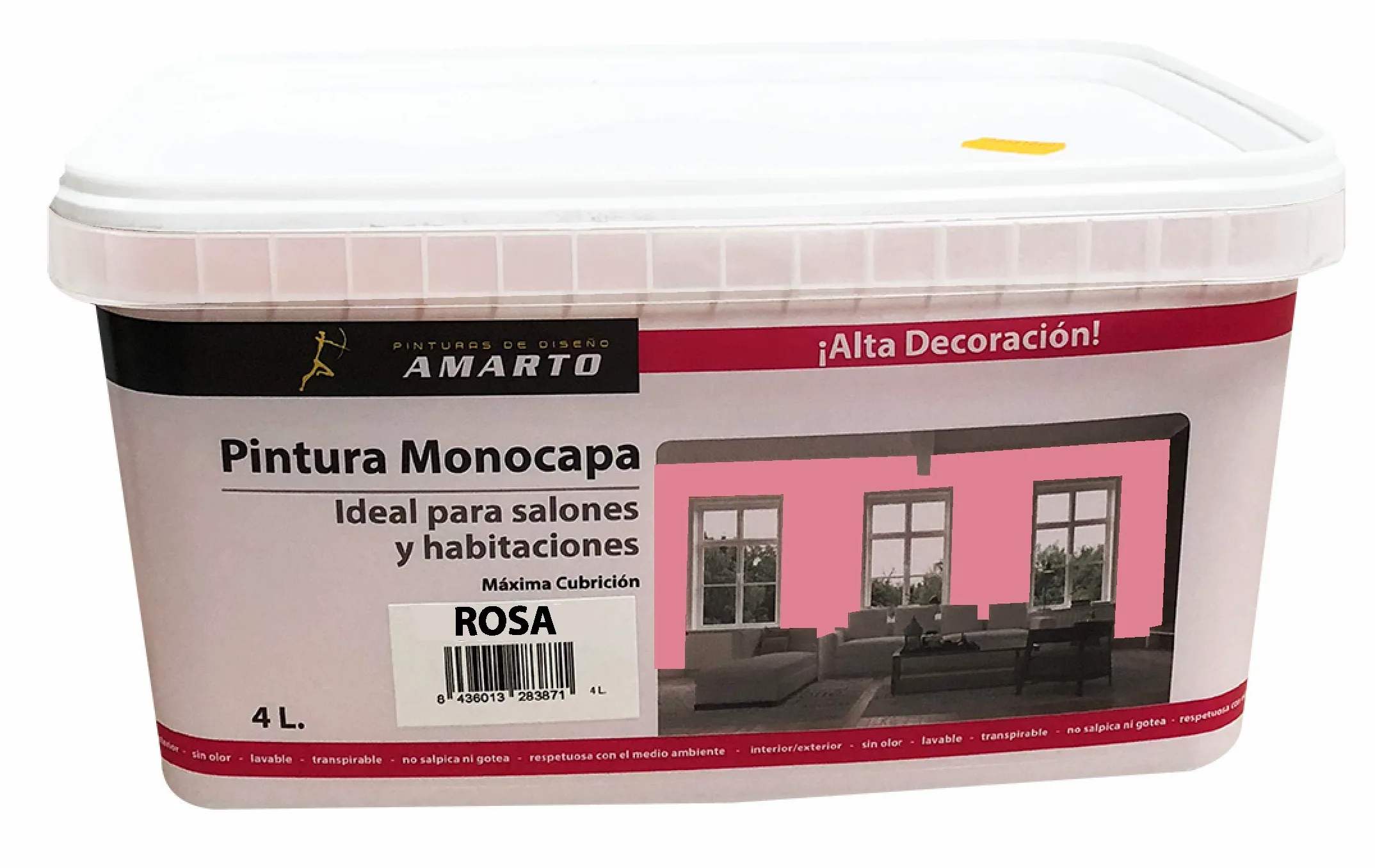 Amarto Pintura Monocapa en cubetas, para decoracion de interiores y exteriores de yeso, cemento, escayola, etc. … (4L, ROSA)