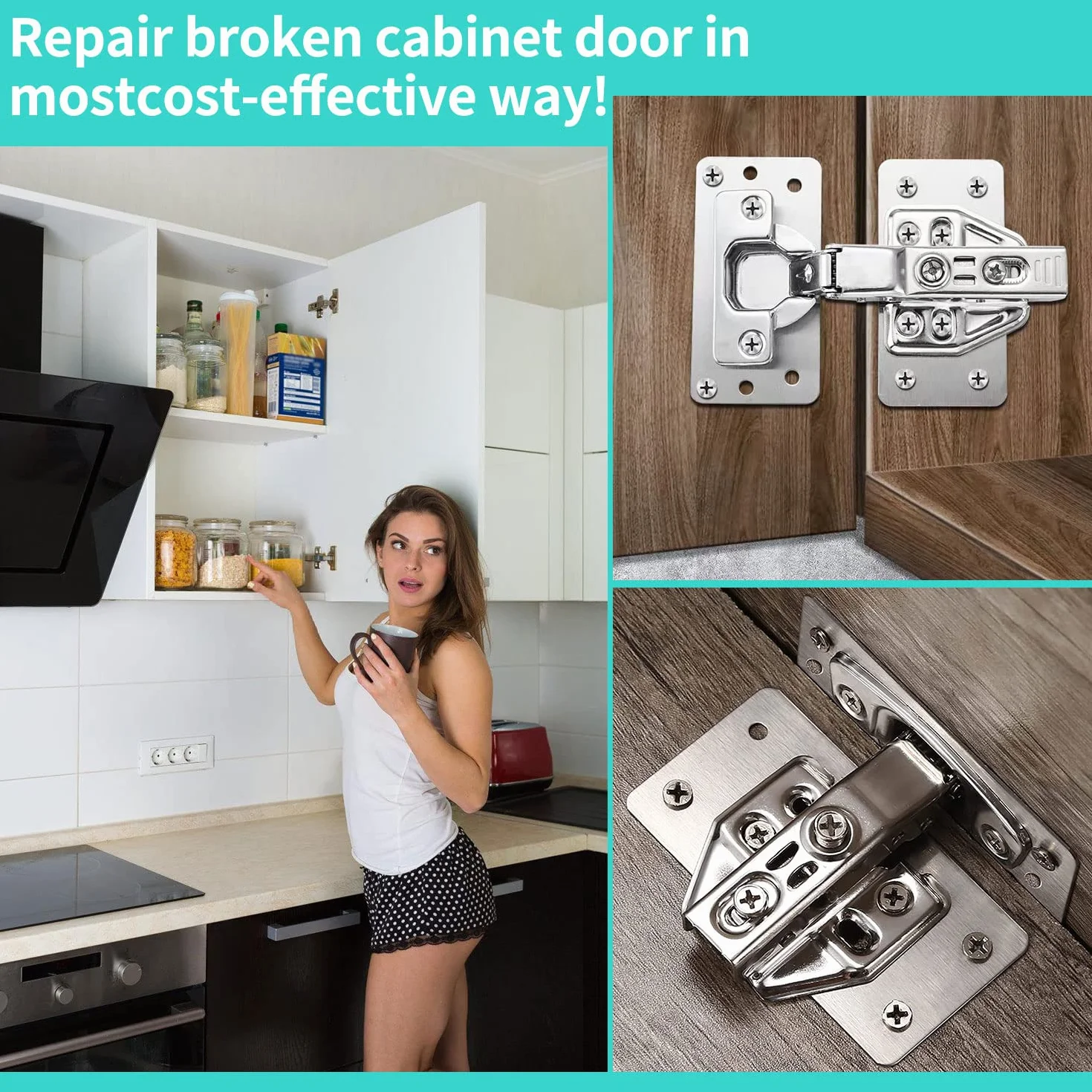 Placa Reparación Bisagra Placas Reparación de Bisagras Armario Placa de Reparación de Bisagras Acero Inoxidable con 48 Tornillos para Muebles de Madera Cocina Armarios Muebles 8 Piezas