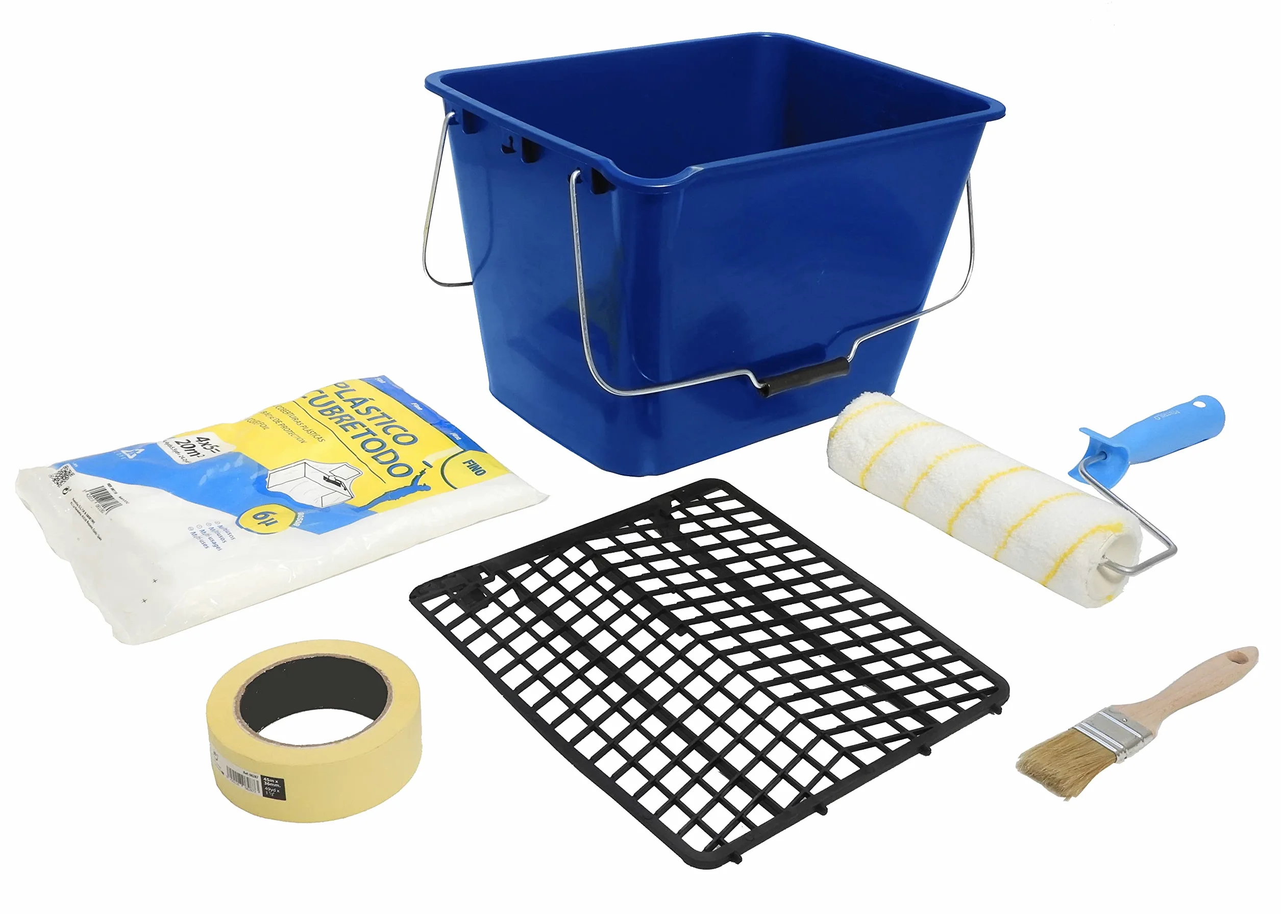 Kit Especial APLICACION Pintura Interior - Rodillo de Pintura Antigoteo Calidad Profesional con Cubeta, Cinta, Cubretodo y Pincel - 5 Piezas